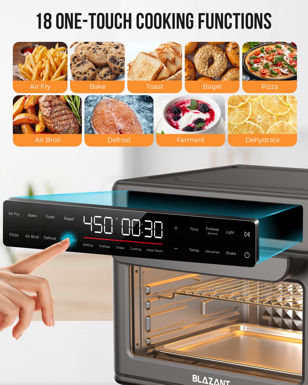 **BLAZANT 26QT Large Capacity Air Fryer Toaster Oven Combo with Detachable Dishwasher-Safe Panel – Bake, Toast, Air Fry, Grill, Broil, Defrost – Perfect for Pizza, Bagels & Family Meals**    *(Use Cases: Ideal for small kitchens, quick breakfasts, crispy snacks, and healthy family dinners.)*