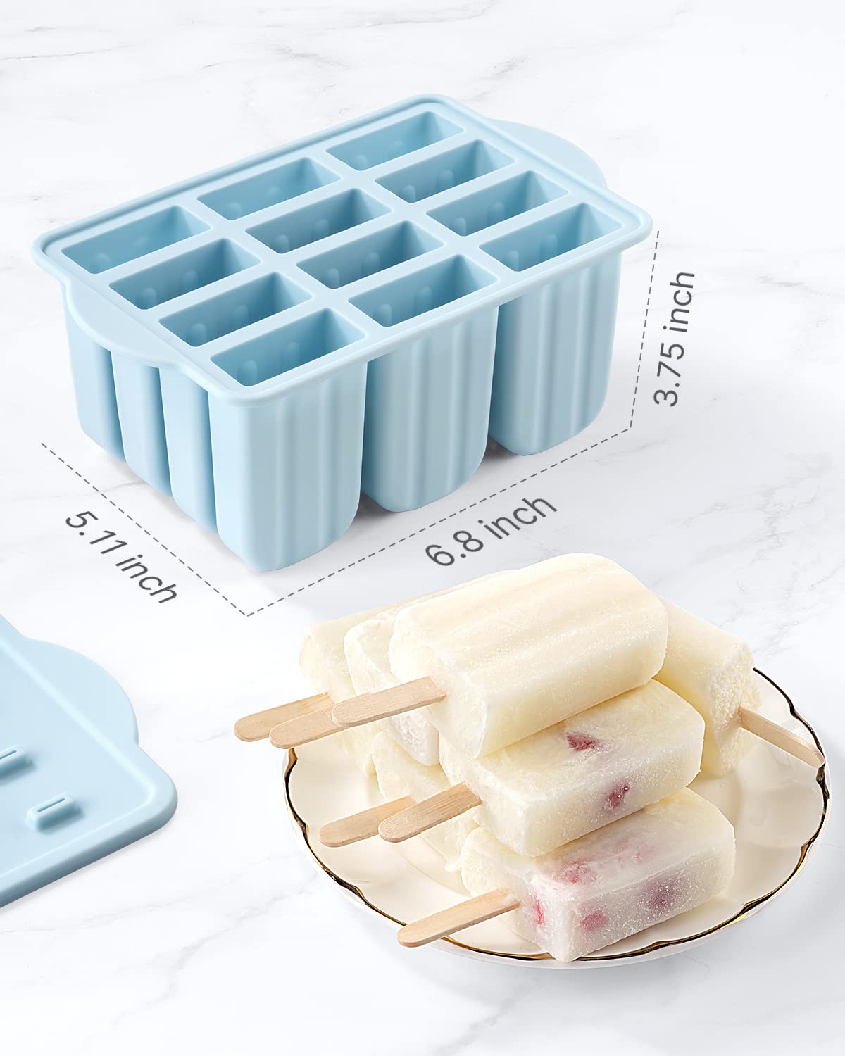 MEETRUE 12-Piece Silicone Popsicle Molds Set - BPA-Free, Easy-Release Ice Pop Maker for Homemade Frozen Treats with 50 Sticks & Cleaning Brush - Perfect for Summer Snacks, Kids Parties & Healthy Desserts