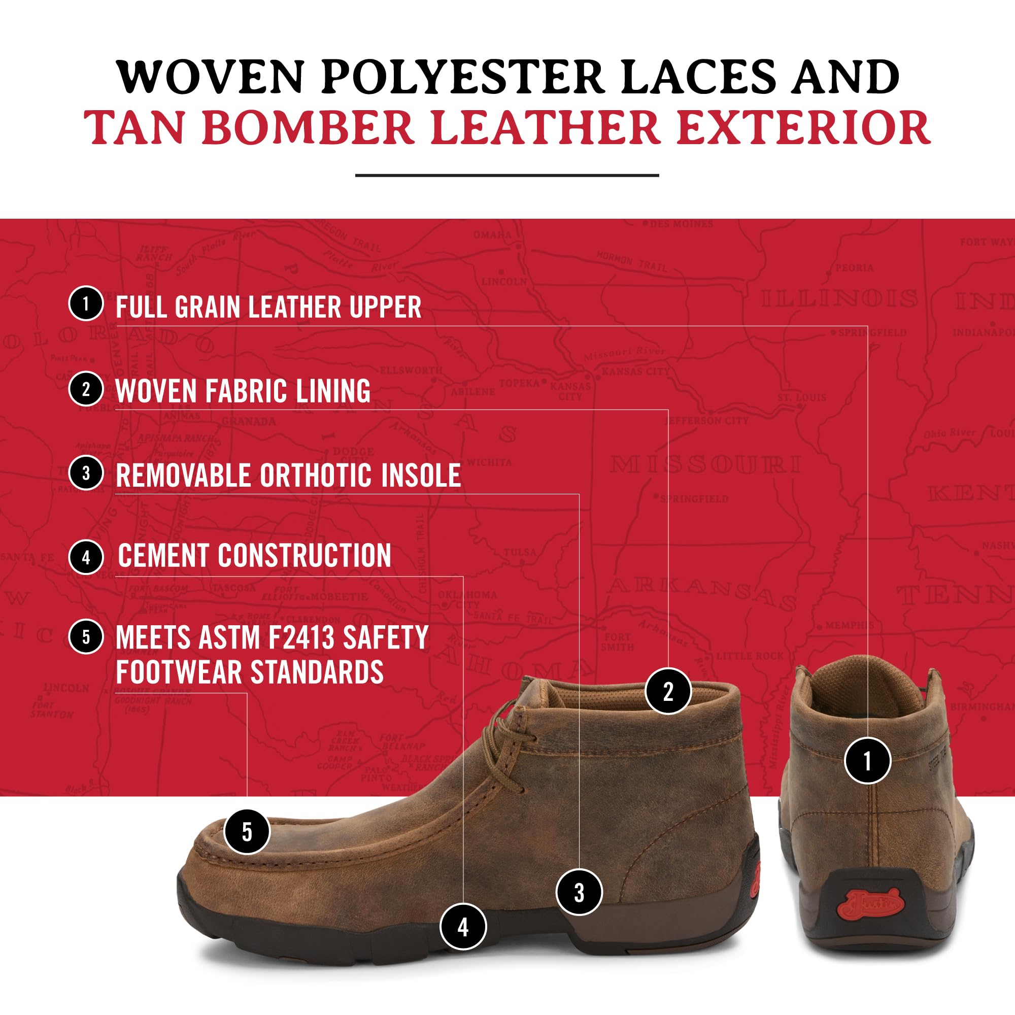 Justin Cappie Men's Steel Toe Work Boots - Full-Grain Leather Moc Toe Chukka Boots with Oil & Slip Resistant Outsole, EH Safety Rated - Durable Construction Boots for Construction Workers, Electricians & Outdoor Labor