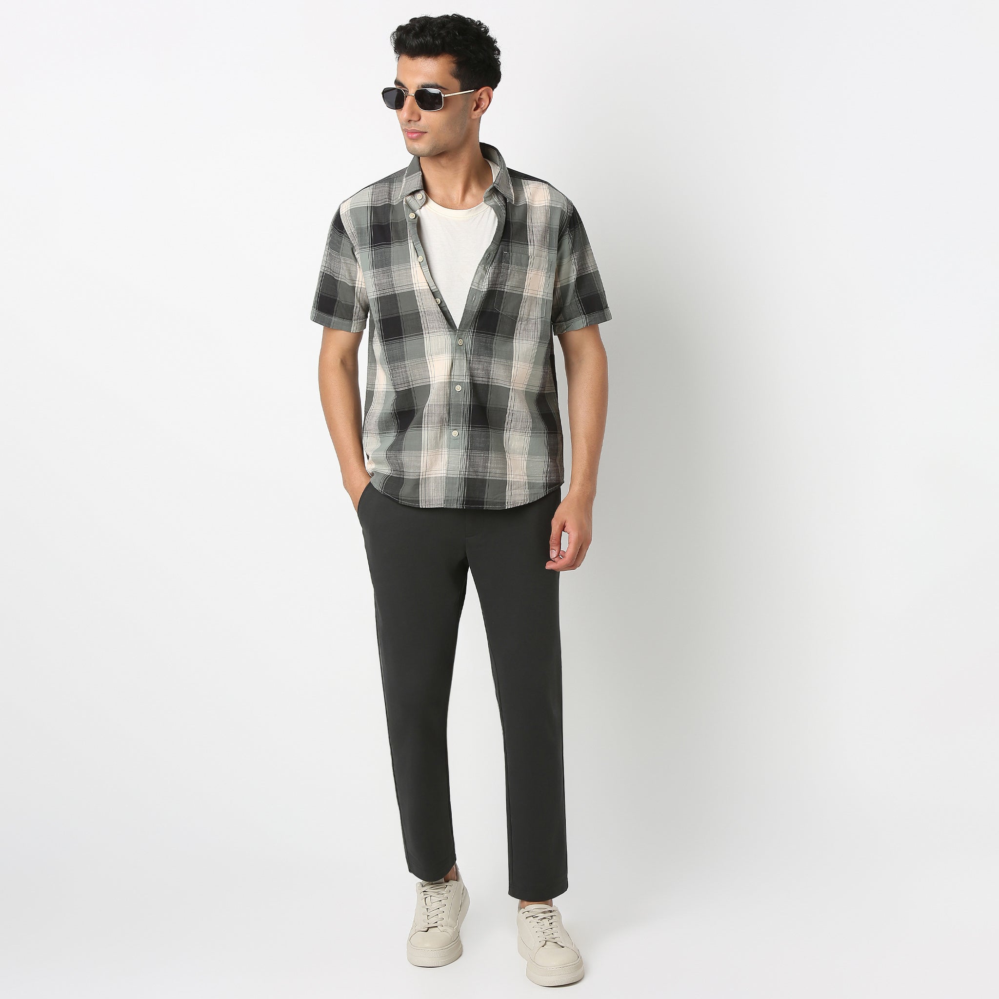 100% Cotton Checkered Half Sleeve Casual Shirt for Men | Breathable Summer Button Down Top | Perfect for Outdoor Activities, Beach Vacations & Weekend Wear