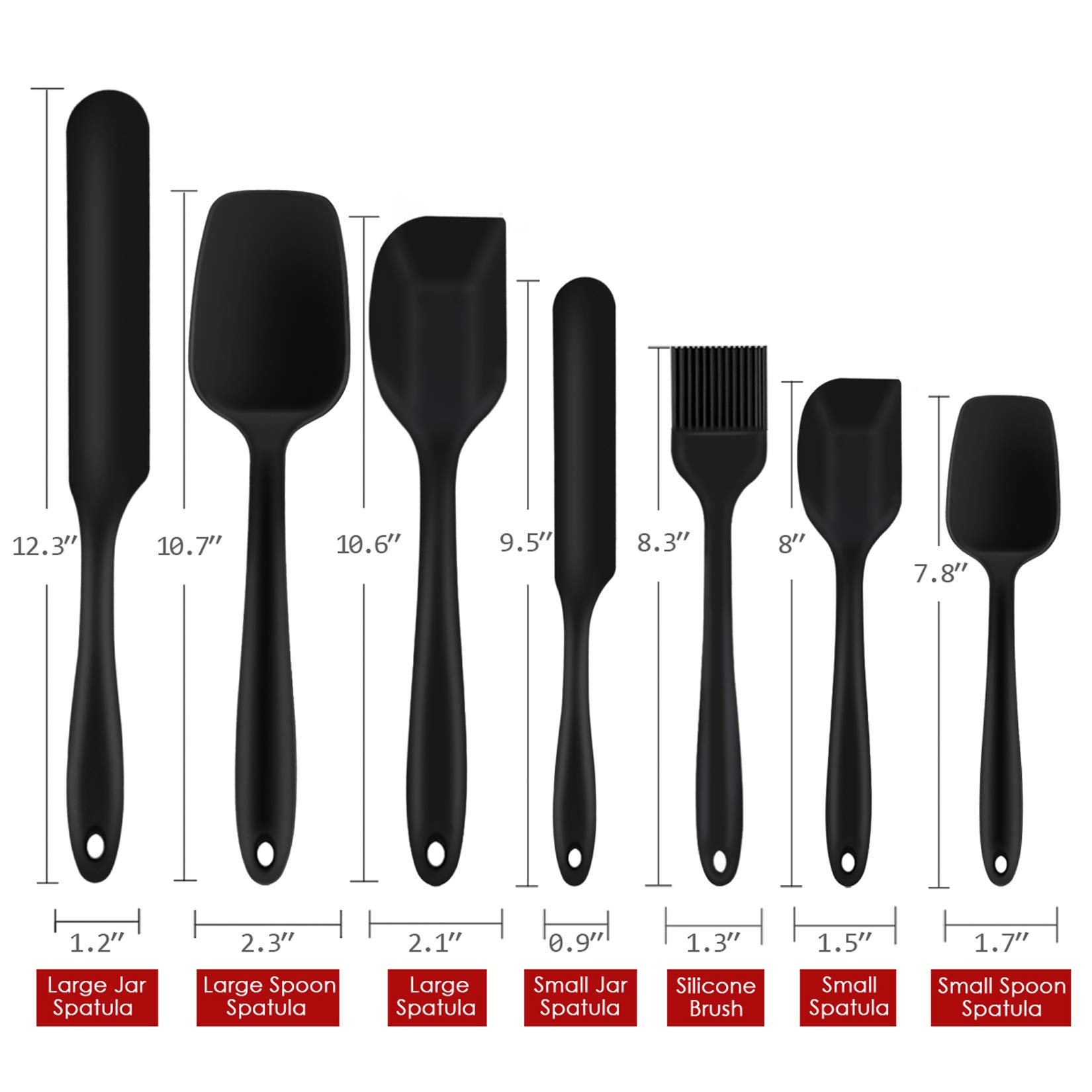 Premium 7-Piece Silicone Spatula Set - Heat-Resistant Kitchen Utensils for Non-Stick Cookware, Baking & Mixing | Seamless Flexible Design, Dishwasher Safe (Black) | Perfect for Home Chefs & Professional Bakers
