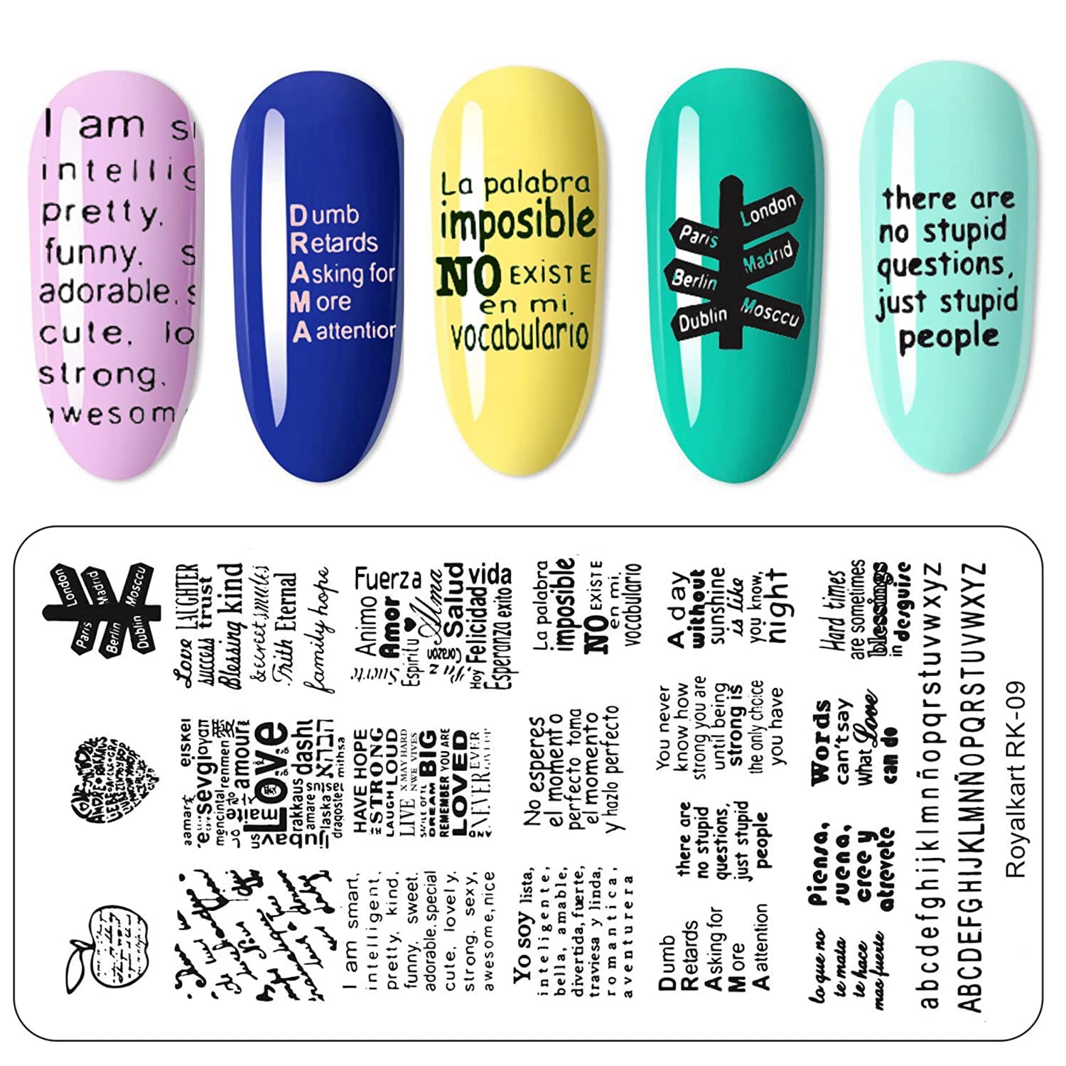 RoyalKart 3-Piece Nail Stamping Plates Set - Professional Nail Art Stamp Kit with Stamper for Creative Designs (XY16, RK09, RK10) | Perfect for DIY Manicures, Salon Nail Art & Gift Ideas