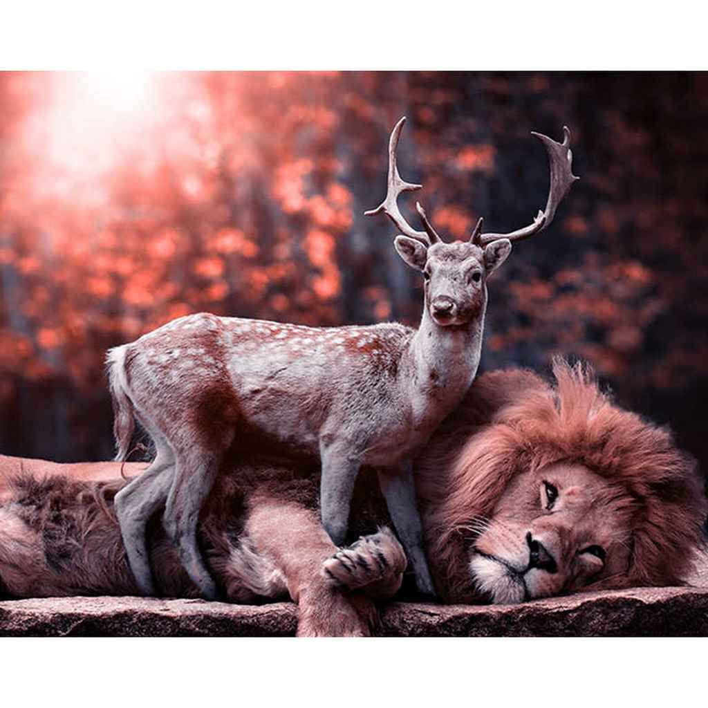 5D Diamond Painting Kit 30X40Cm - Deer and Lion Canvas Wall Art, Full Drill Diamond Embroidery DIY Cross Stitch for Home Decor, Perfect for Living Room, Bedroom & Gift Giving