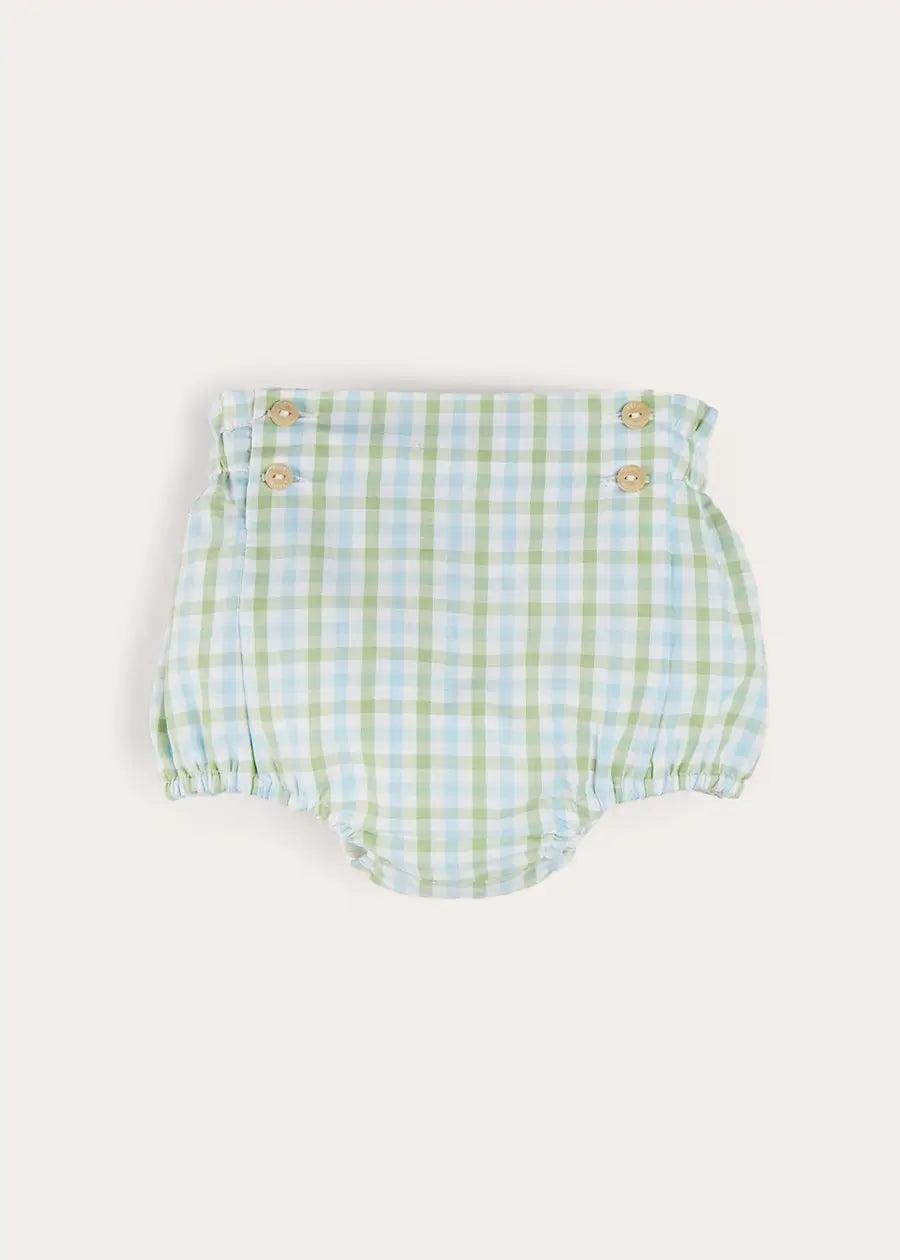 Maxwell Green Gingham Baby Bloomers with Button Detail - 18 Months - Soft & Comfortable for Playtime, Photo Shoots & Special Occasions