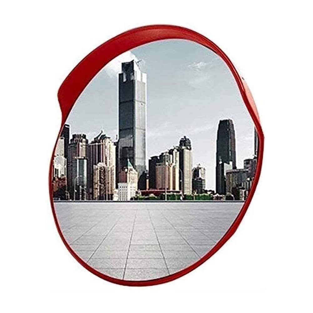 80cm Orange PC Plastic Convex Traffic Mirror - Round Outdoor Blind Spot Mirror for Parking Lots, Driveways, and Road Safety