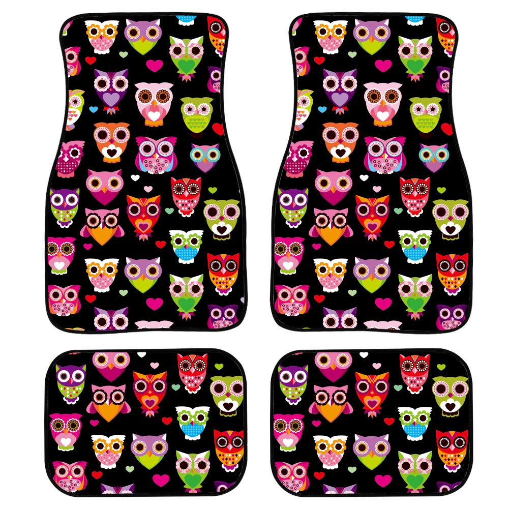 Showudesigns 4-Piece Cute Owl Car Floor Mats - Universal Fit Non-Slip Waterproof Auto Accessories for Women | Front & Rear Seat Protection | Perfect for Daily Commute & Road Trips