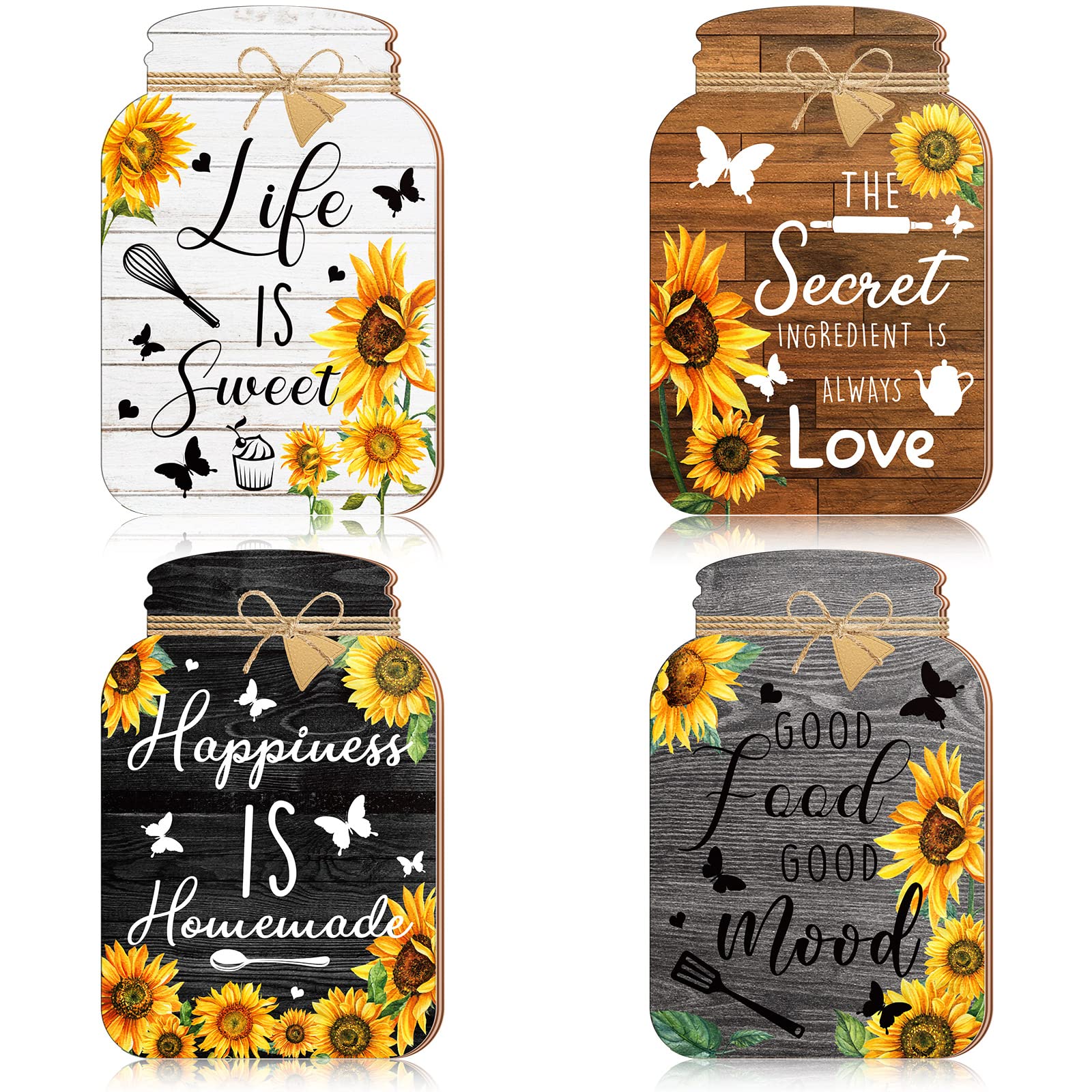 Rustic Mason Jar Wall Decor - 4 Pcs Farmhouse Kitchen Signs for Home & Harvest Decor