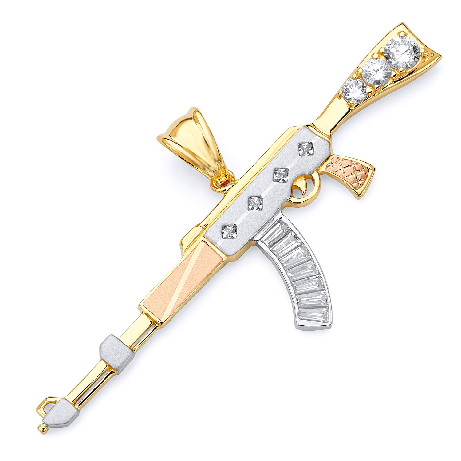 14K Real Tri-Color Gold CZ Rifle Gun Charm Pendant - Perfect for Jewelry Making, DIY Crafts, and Unique Gifts for Gun Enthusiasts