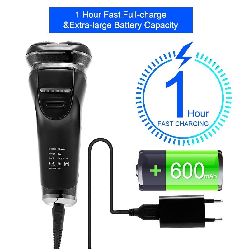 Premium Men's Electric Razor - Powerful Cordless Rechargeable Shaver with LCD Display & Charging Base | Wet/Dry Use for Beard & Facial Hair | Home, Travel & Gym Use (Black)