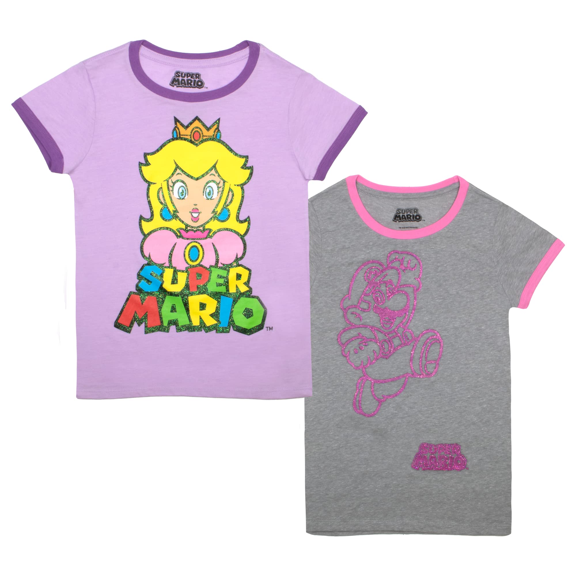 Super Mario Princess Peach 2-Piece Kids Outfit - Graphic Print Short Sleeve T-Shirt & Casual Set for Girls | Birthday Gift, Cosplay & Video Game Party Costume
