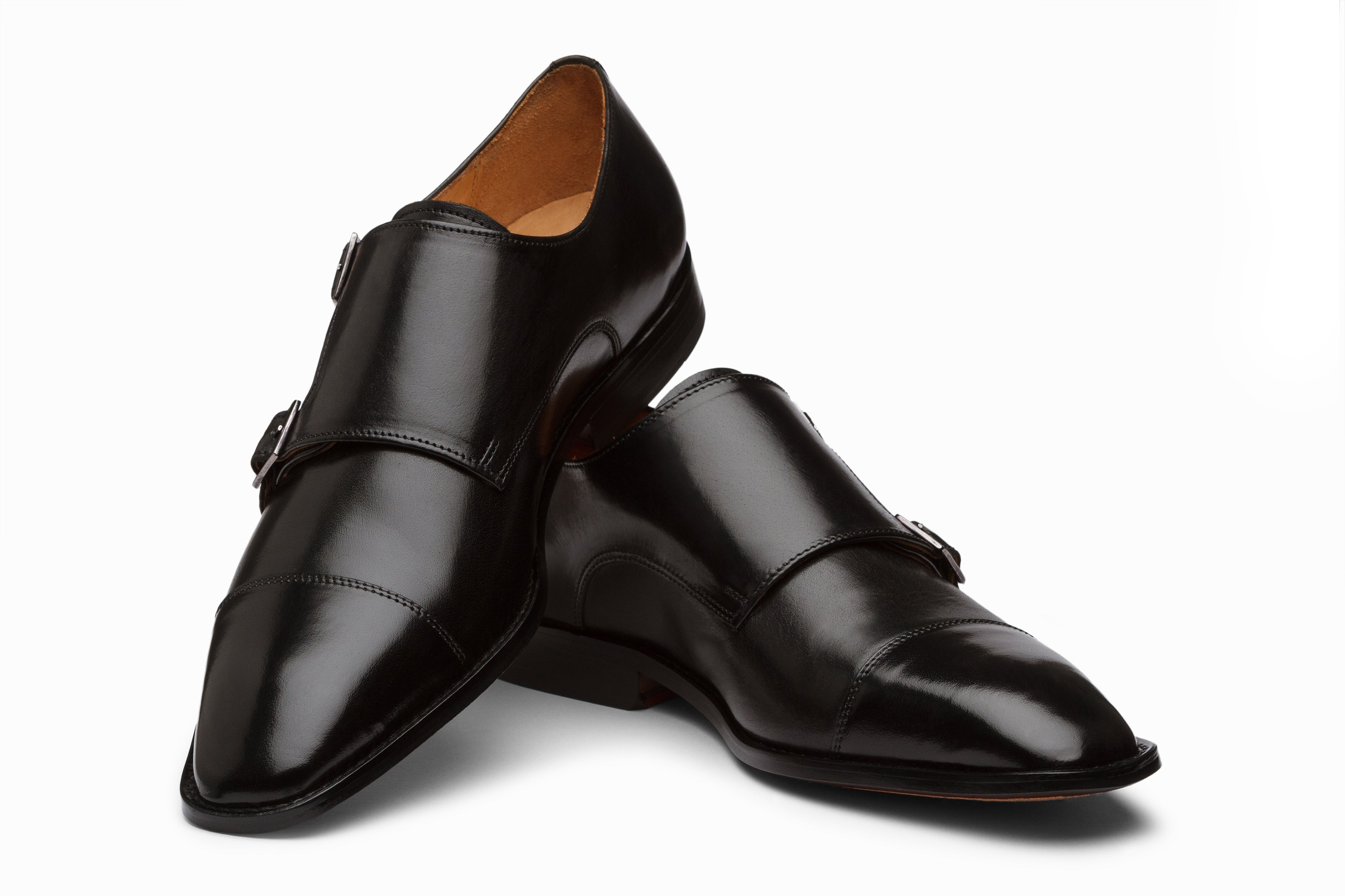 Premium Men's Double Monkstrap Dress Shoes - Classic Black Leather for Business & Formal Occasions