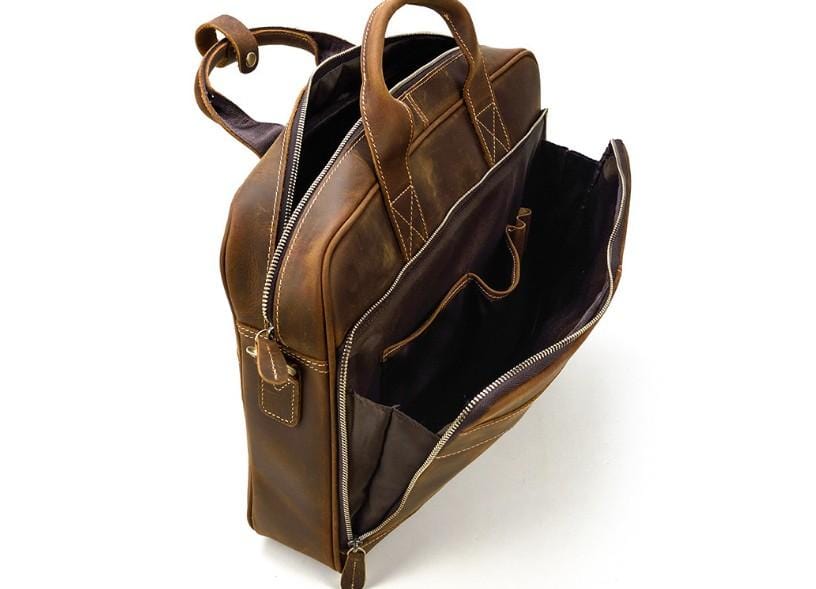 15 Inch Women's Brown Leather Laptop Bag - Stylish & Durable Work Tote for Business, Office & Travel - Perfect for Professionals & Students