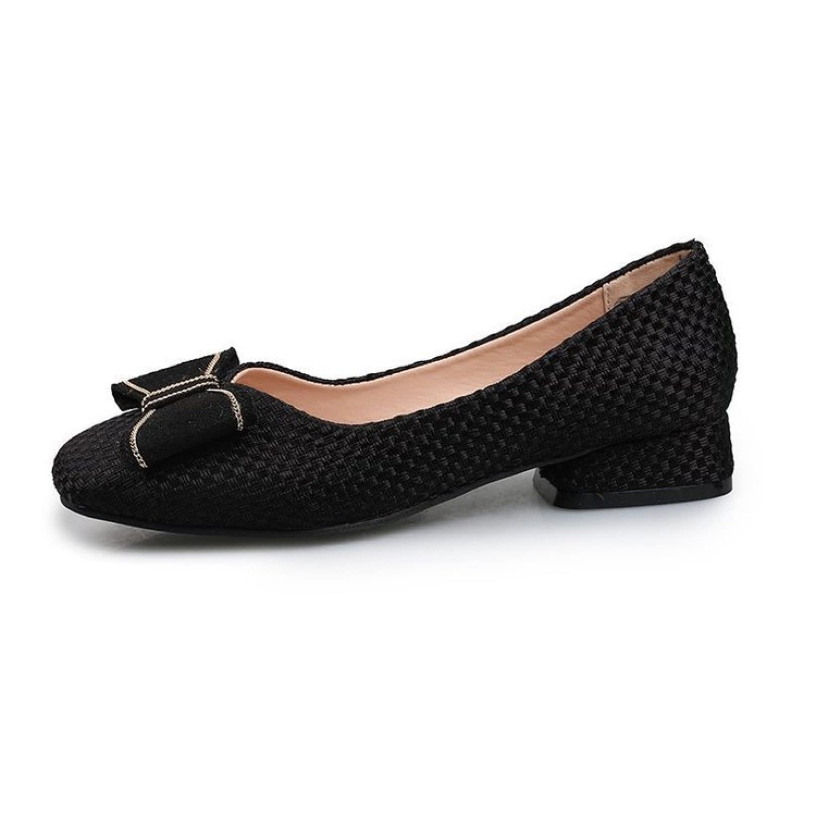 Elegant Women's Bow-Knot Square Toe Flats - Comfortable PU Leather Pull-On Dress Shoes with Arch Support - Braided Design Pump Flats in Black & Gray - Perfect for Parties, Weddings & Office Wear