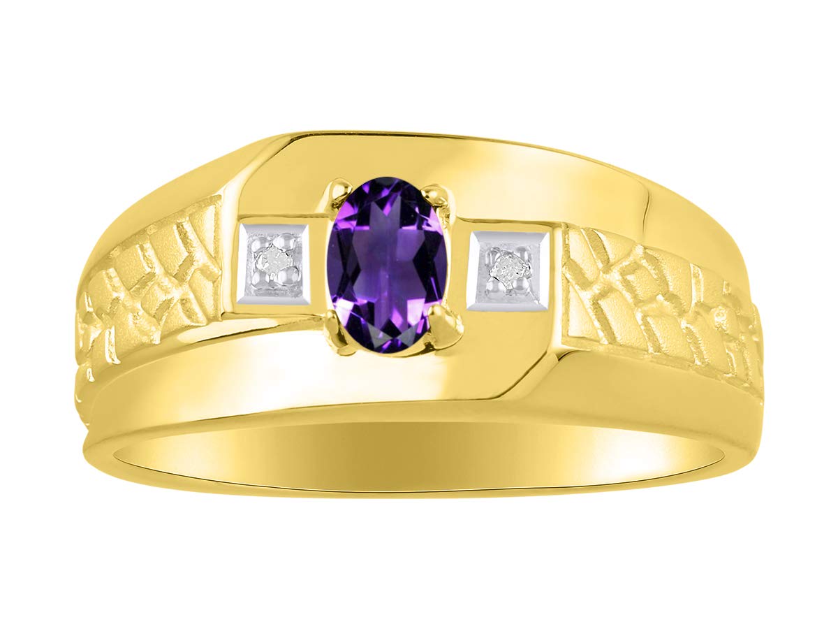 Rylos Men's Classic Nugget Ring with 6x4MM Oval Gemstone & Diamond – Sterling Silver Birthstone Rings for Men (Sizes 8-13) | Perfect Gift for Anniversary, Birthday & Special Occasions