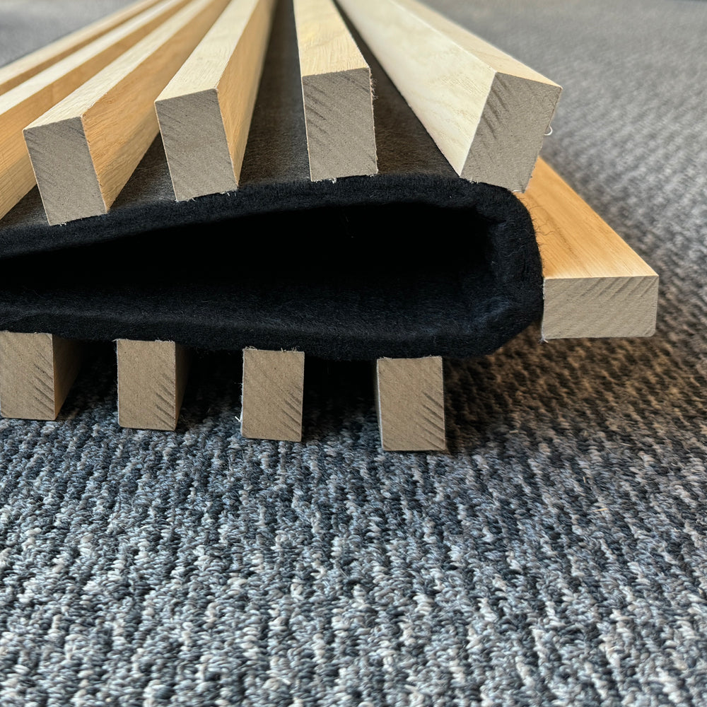 WOODFLEX Flexible Acoustic Battened Wood Slat Panel - 3-Sided Full Wrap Oak Veneer - 2700mm x 600mm - Soundproof Wall Paneling for Home Theater, Office & Studio