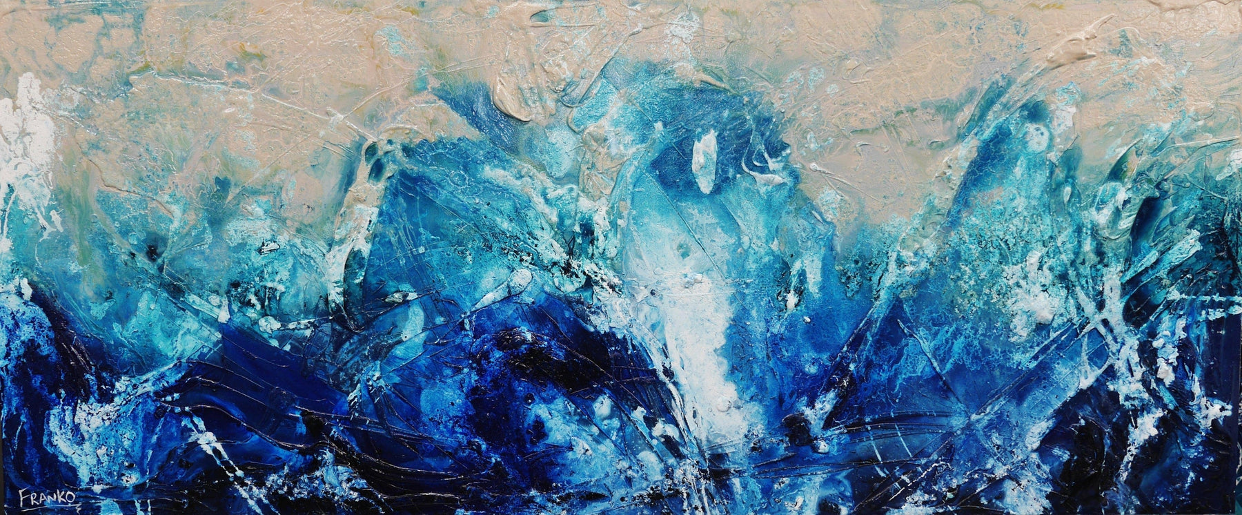 Freedom 240cm x 100cm Cream Blue Textured Abstract Canvas Wall Art - Perfect for Living Room, Bedroom & Office Decor