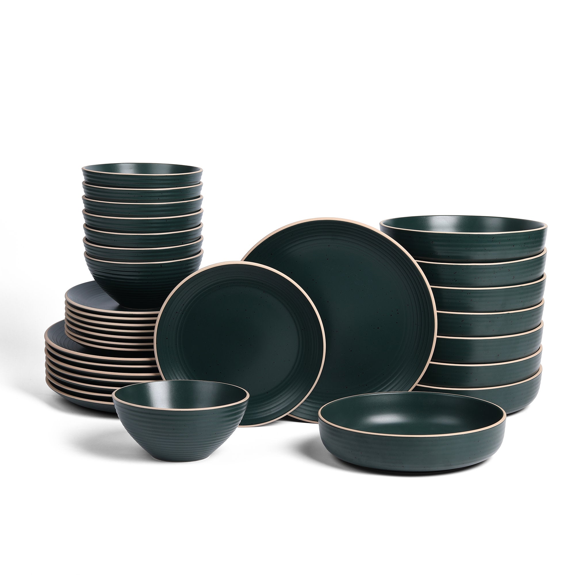 Premium Lauren Stoneware Dinnerware Set - Elegant Dark Green Ceramic Plates, Bowls & Mugs - Perfect for Family Dinners, Entertaining Guests & Holiday Gatherings