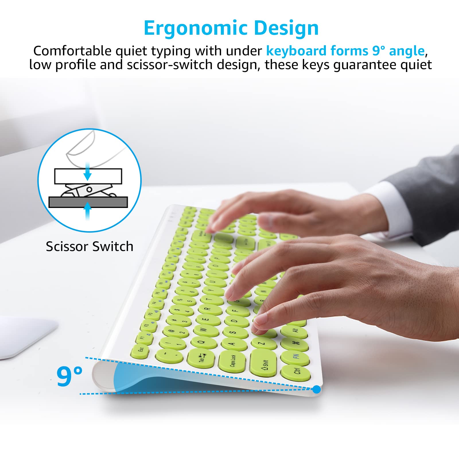 LeadsaiL Wireless Keyboard and Mouse Combo - 2.4GHz Ergonomic USB Set, Compact Silent Design for Windows Laptop/Desktop/PC - Grass Green | Perfect for Home Office, Gaming & Productivity