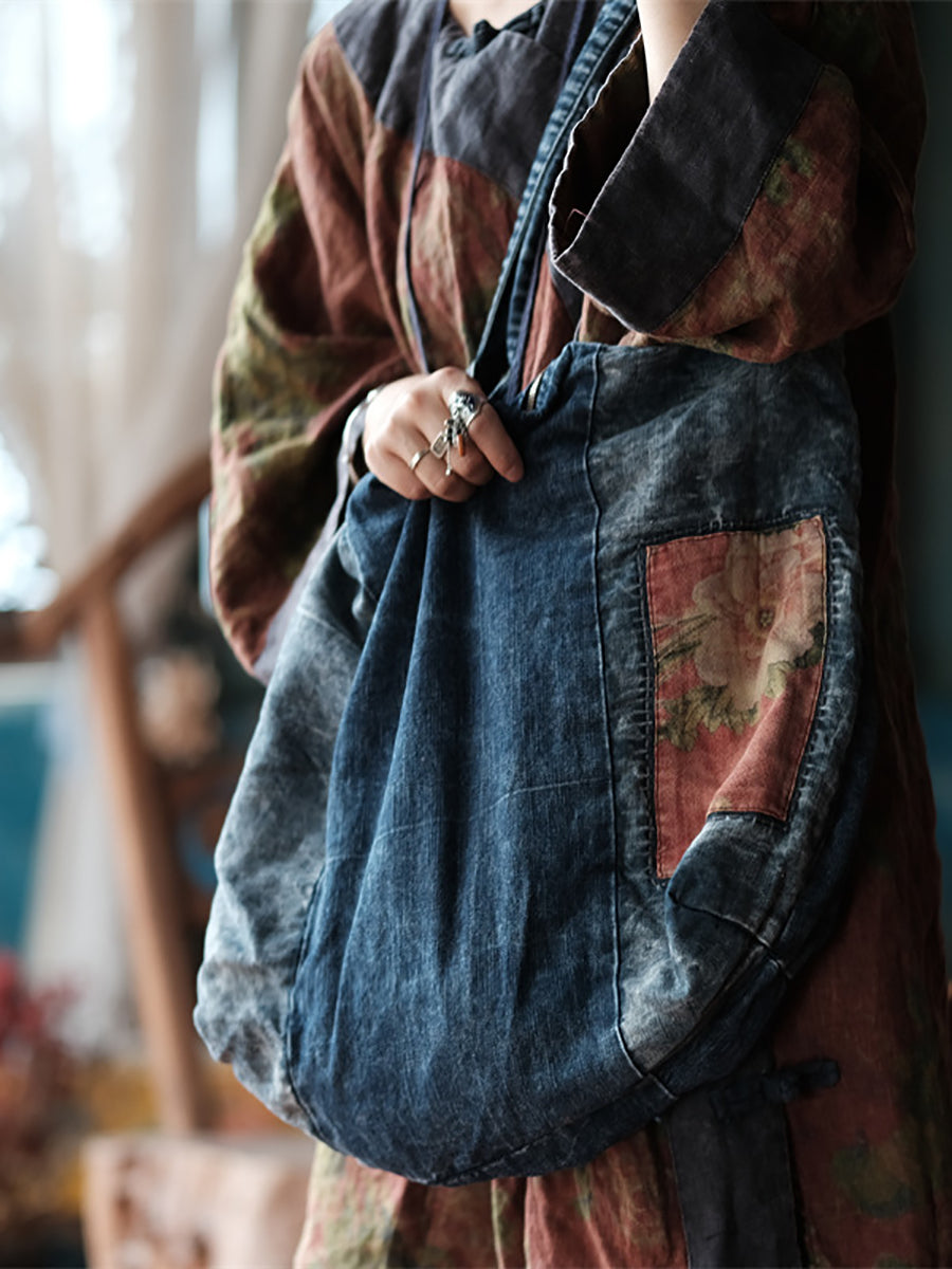 Vintage Denim Spliced Women's Shoulder Bag - Fashionable Crossbody Purse for Everyday Use, Travel & Shopping