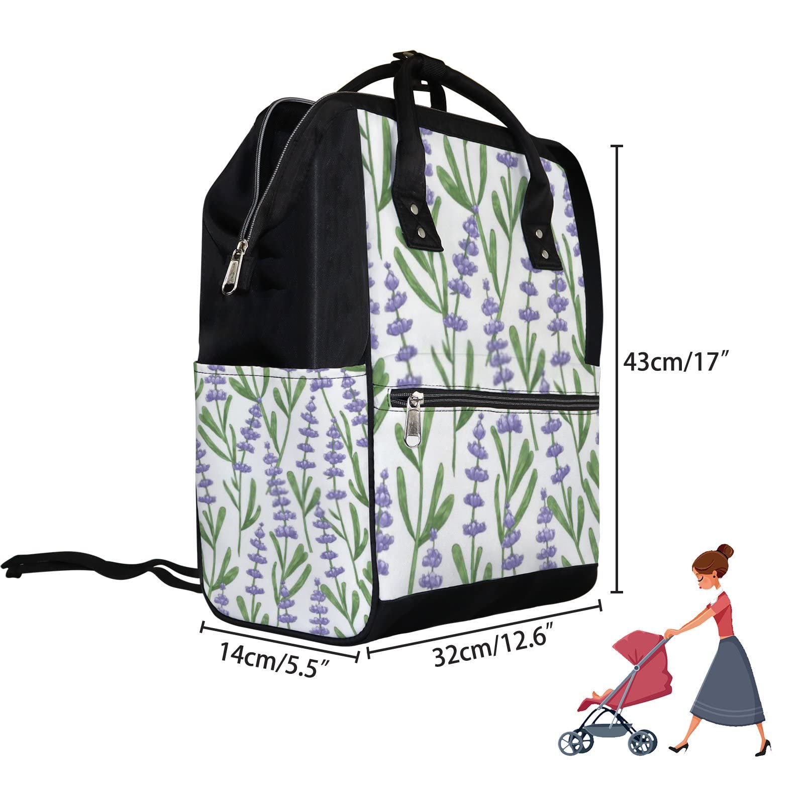 Vintage Waterproof Diaper Backpack - Large Capacity Travel Bag for Baby & Laptop | Purple Lavender Design for Women & Men