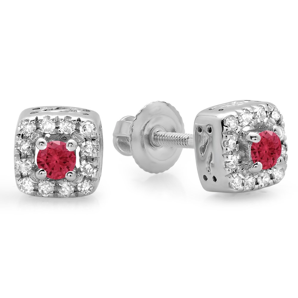 Dazzlingrock Collection 10K Solid White Gold Women's Square Frame Halo Stud Earrings - Elegant Jewelry for Everyday Wear, Parties & Special Occasions