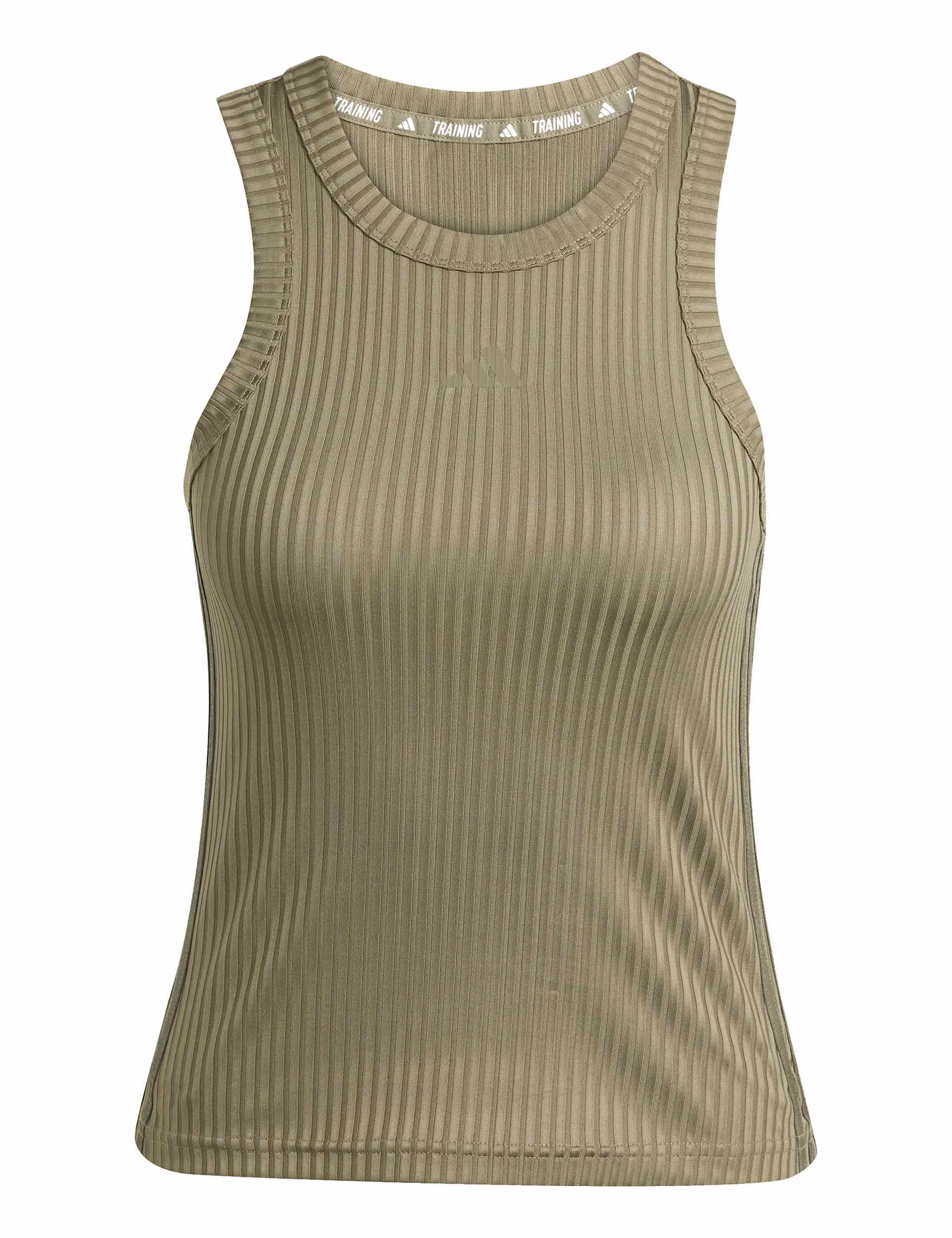 Gym Ribbed Tight Fit Tonal 3-Stripe Tank Top for Women - Olive Strata Color | Workout, Yoga & Running Activewear
