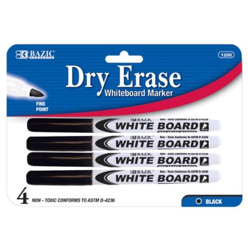 Bazic Black Fine Tip Dry-Erase Markers - 4 Pack (Case of 144) for Whiteboards, Office, School & Home Use - Office Supplies & School Essentials