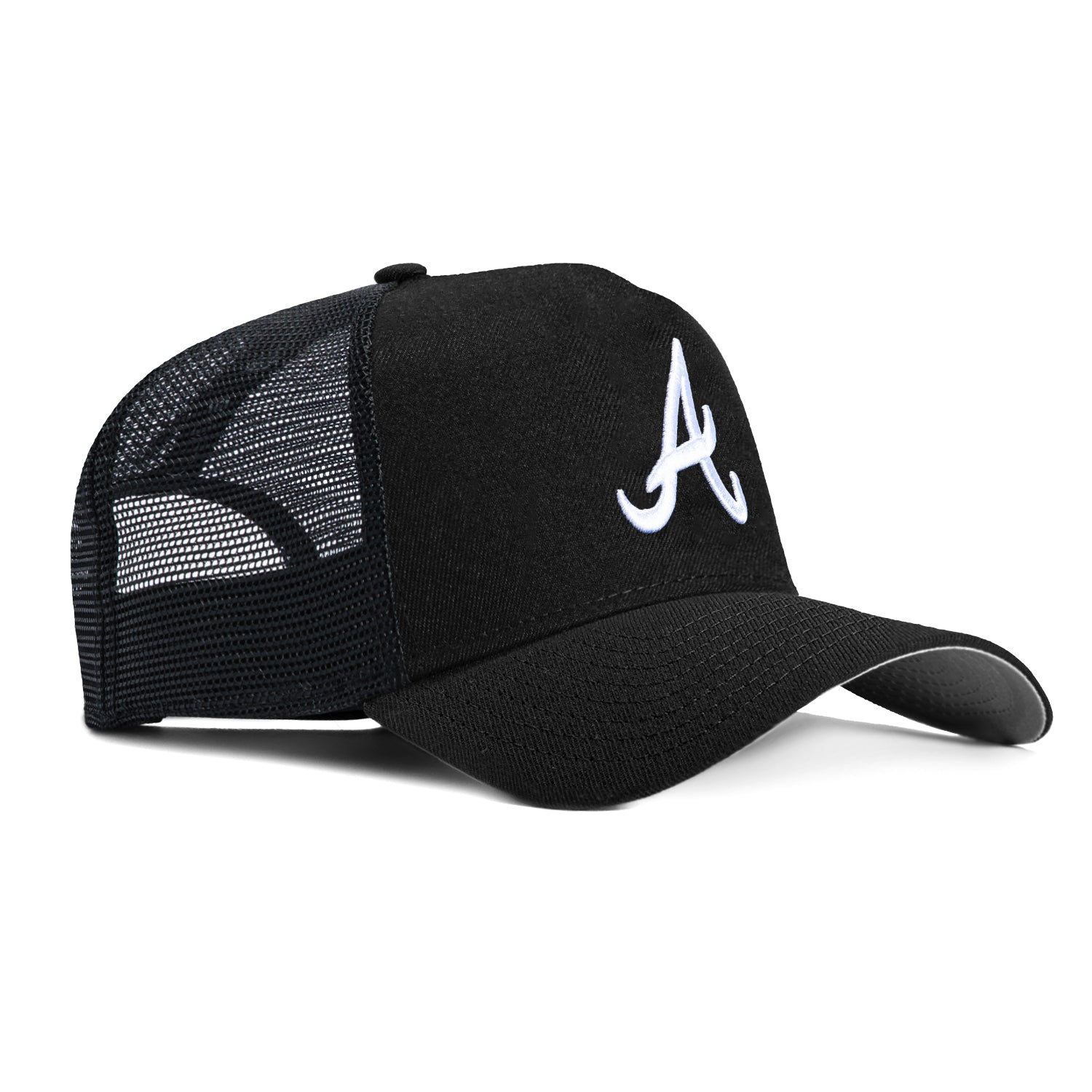 New Era 9Forty A-Frame Atlanta Braves Trucker Snapback Hat - Black & White Adjustable Baseball Cap for Men & Women - Perfect for Games, Tailgating & Casual Wear