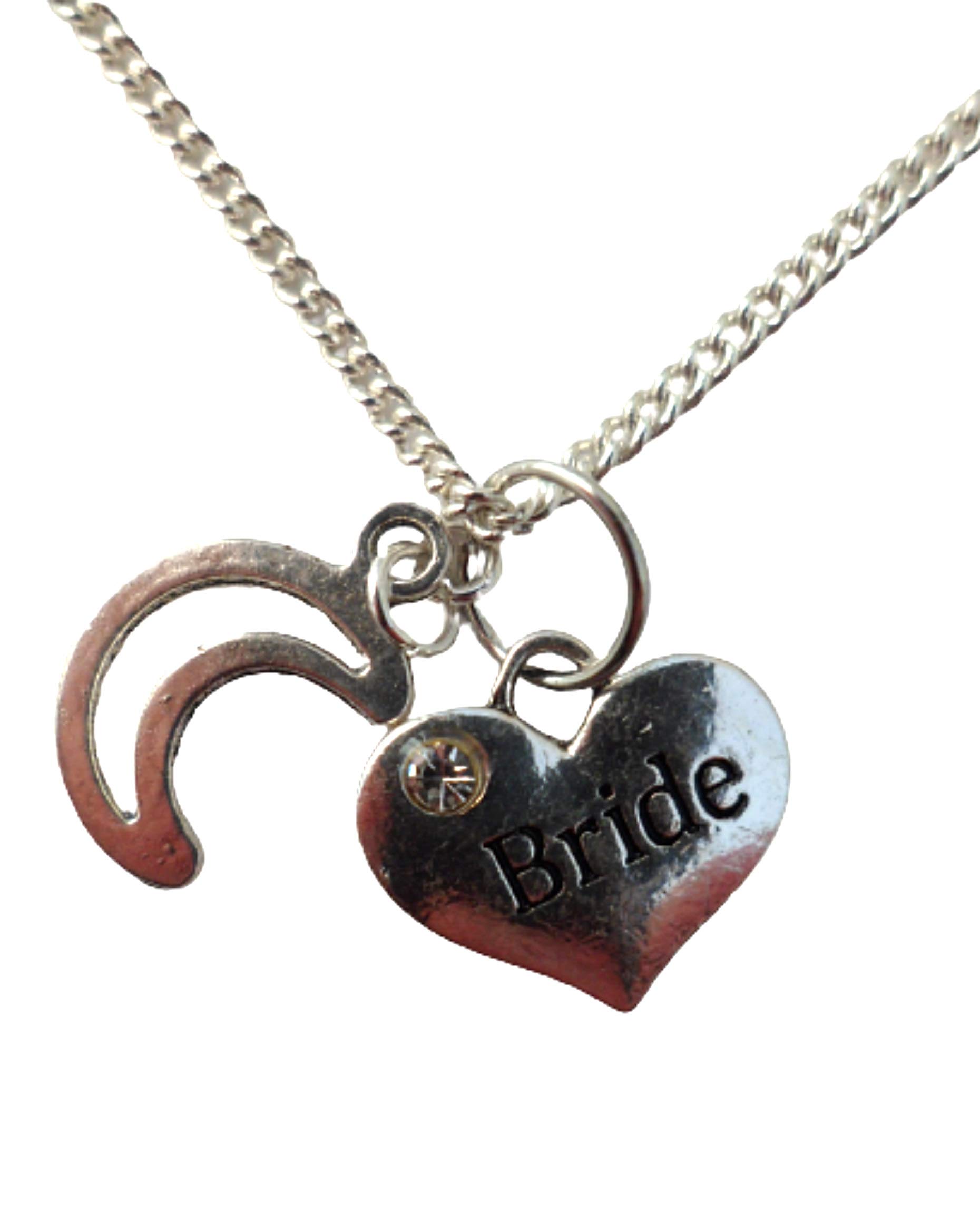 Elegant Silver Plated Necklace with Heart Gem & Crescent Moon Charm - Perfect for Brides, Weddings & Romantic Occasions