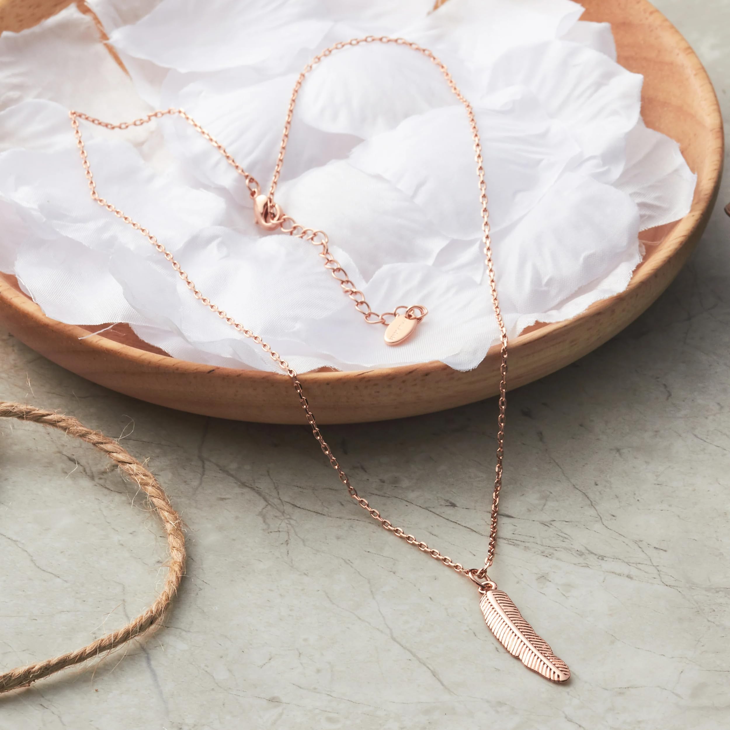 Philip Jones Rose Gold Plated Feather Pendant Necklace for Women - Elegant Layering Jewelry Gift for Birthday, Anniversary & Valentine's Day | Perfect for Casual Wear, Date Night & Special Occasions