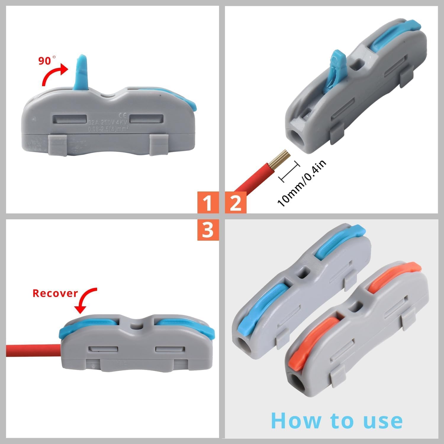 25 Pcs Compact Lever Wire Connectors - 1 Conductor Inline Splicing Connectors with Orange Handle for Flexible & Solid Cables | Electrical Wiring, DIY Projects, Home & Automotive Use