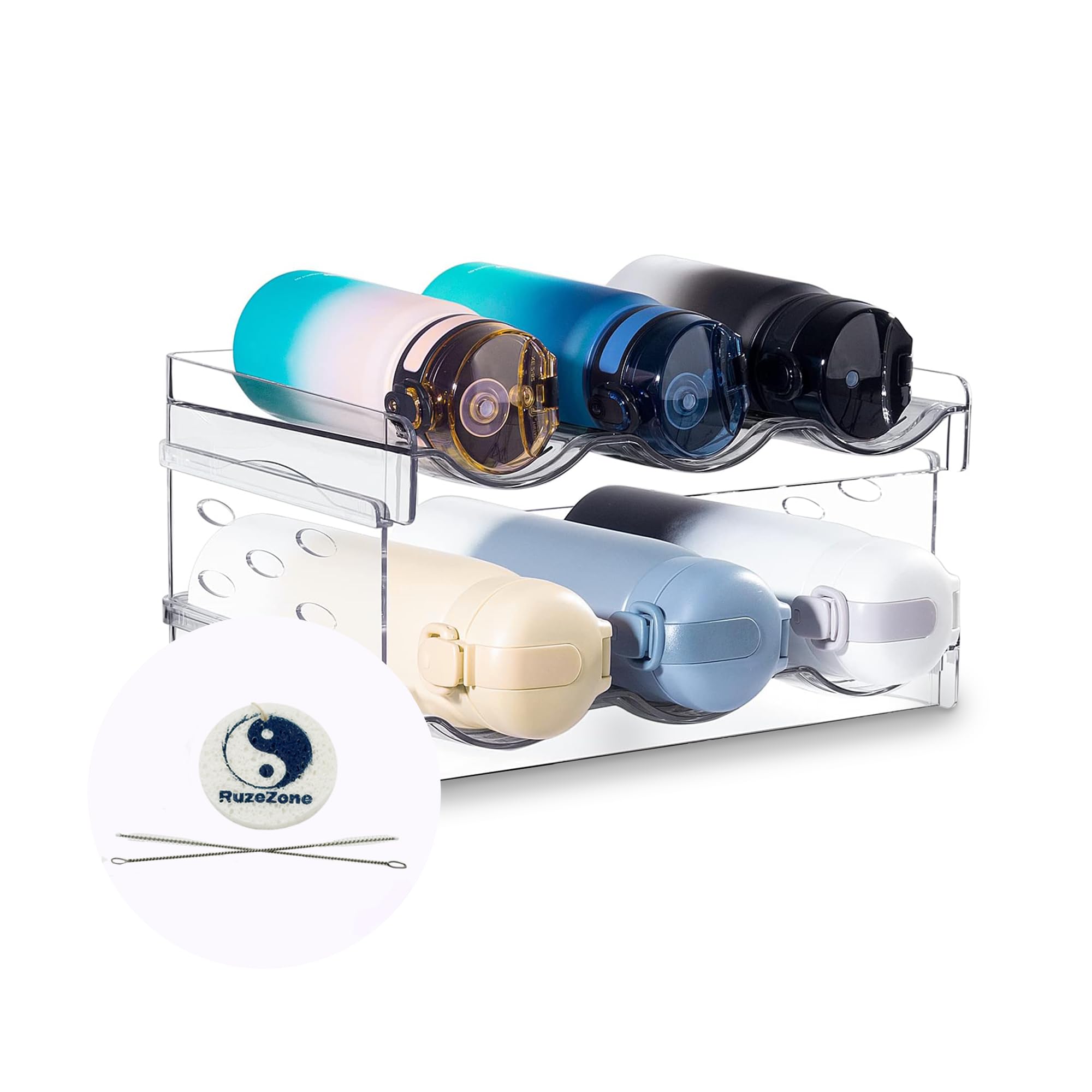 2-Tier Water Bottle Organizer & Wine Rack - Space Saving Cabinet Storage for Kitchen, Pantry, Fridge - Perfect for Organizing Bottles, Cans and Jars in Small Spaces