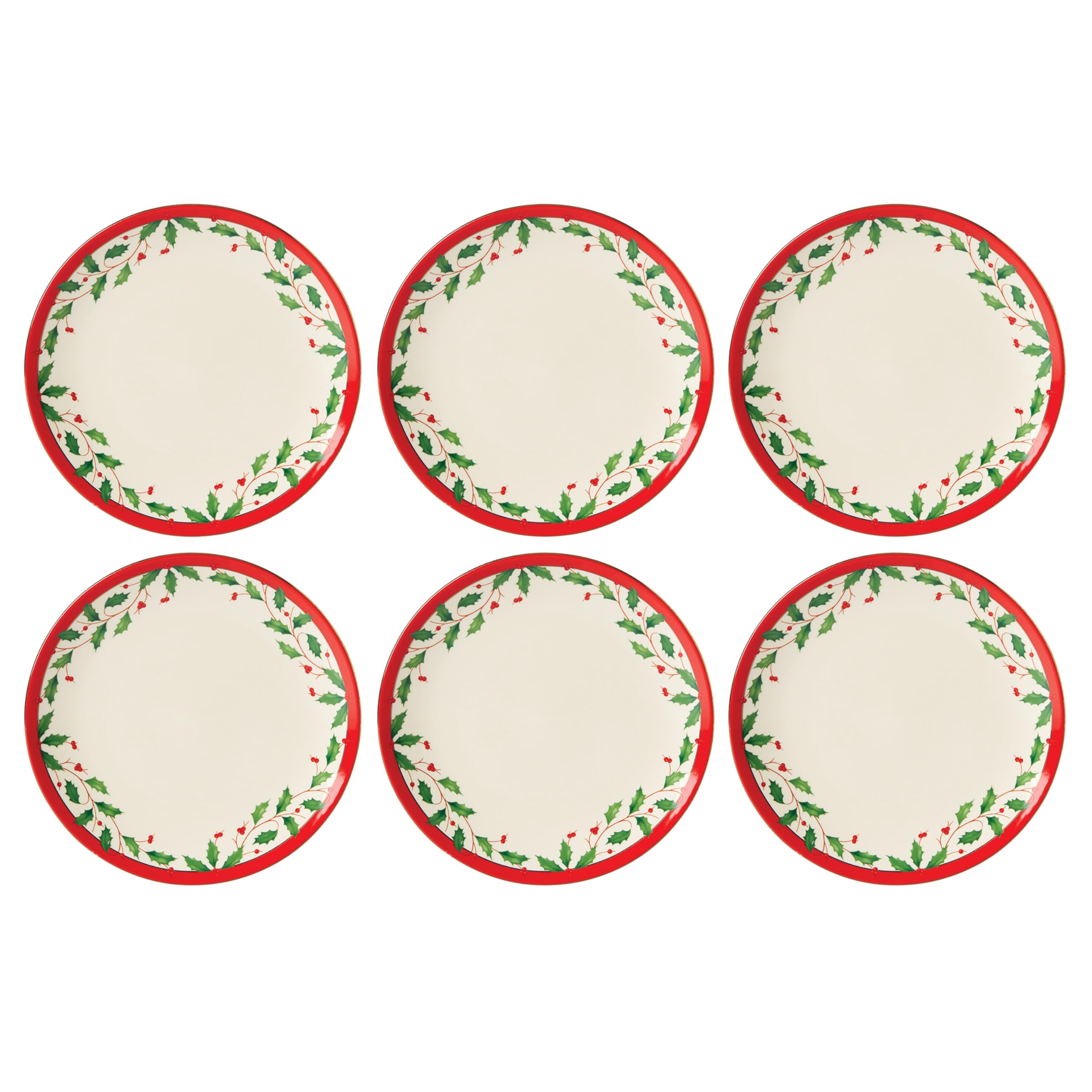 Lenox 893491 Holiday 6-Piece Accent Plate Set - Christmas Dinnerware for Festive Dining & Hosting - Perfect for Holiday Parties, Family Gatherings & Seasonal Table Decor