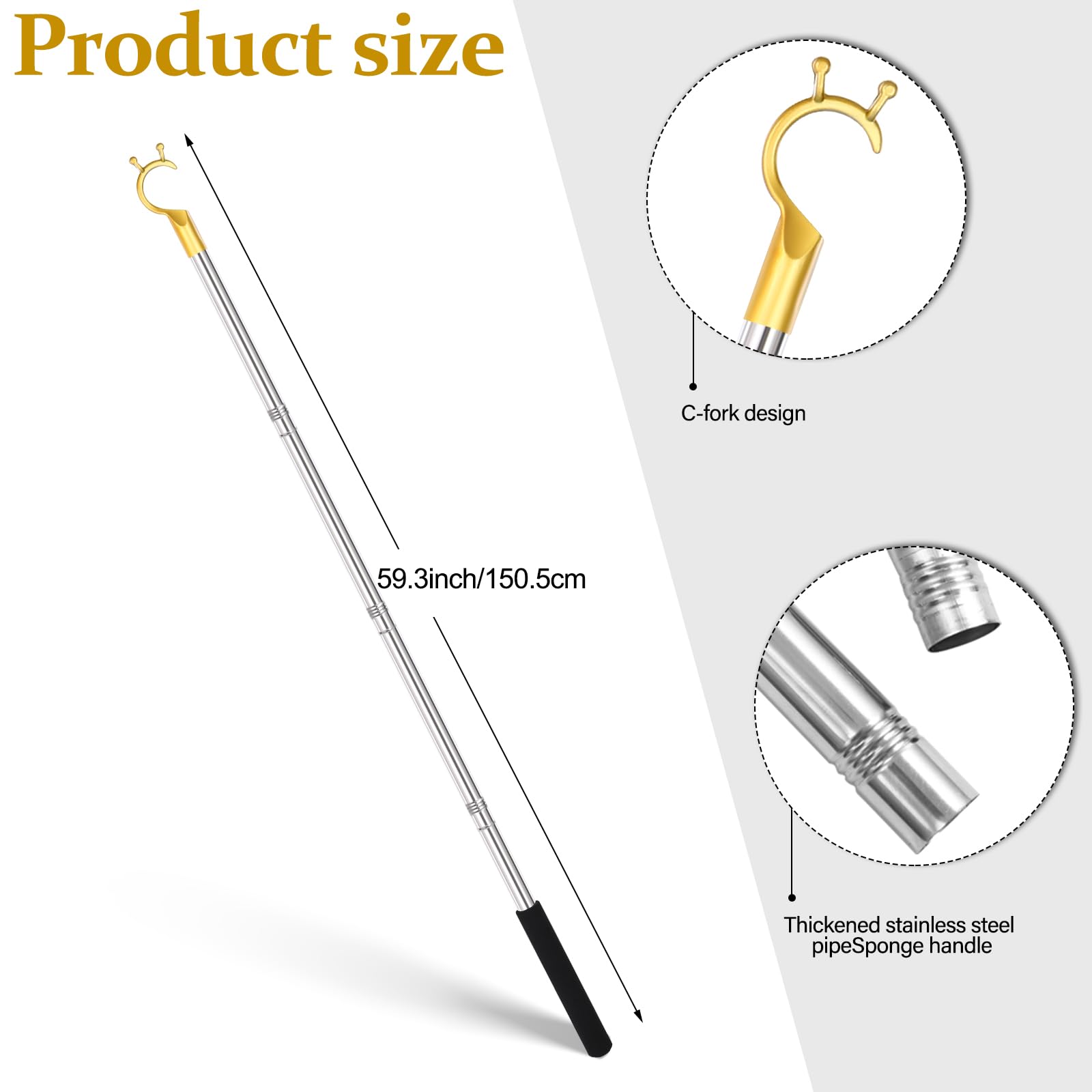 Adjustable Stainless Steel Clothes Hanging Rod (26-55 inches) - Lightweight & Sturdy Closet Hook Rod for Wardrobe, Laundry Room, or Dorm Organization