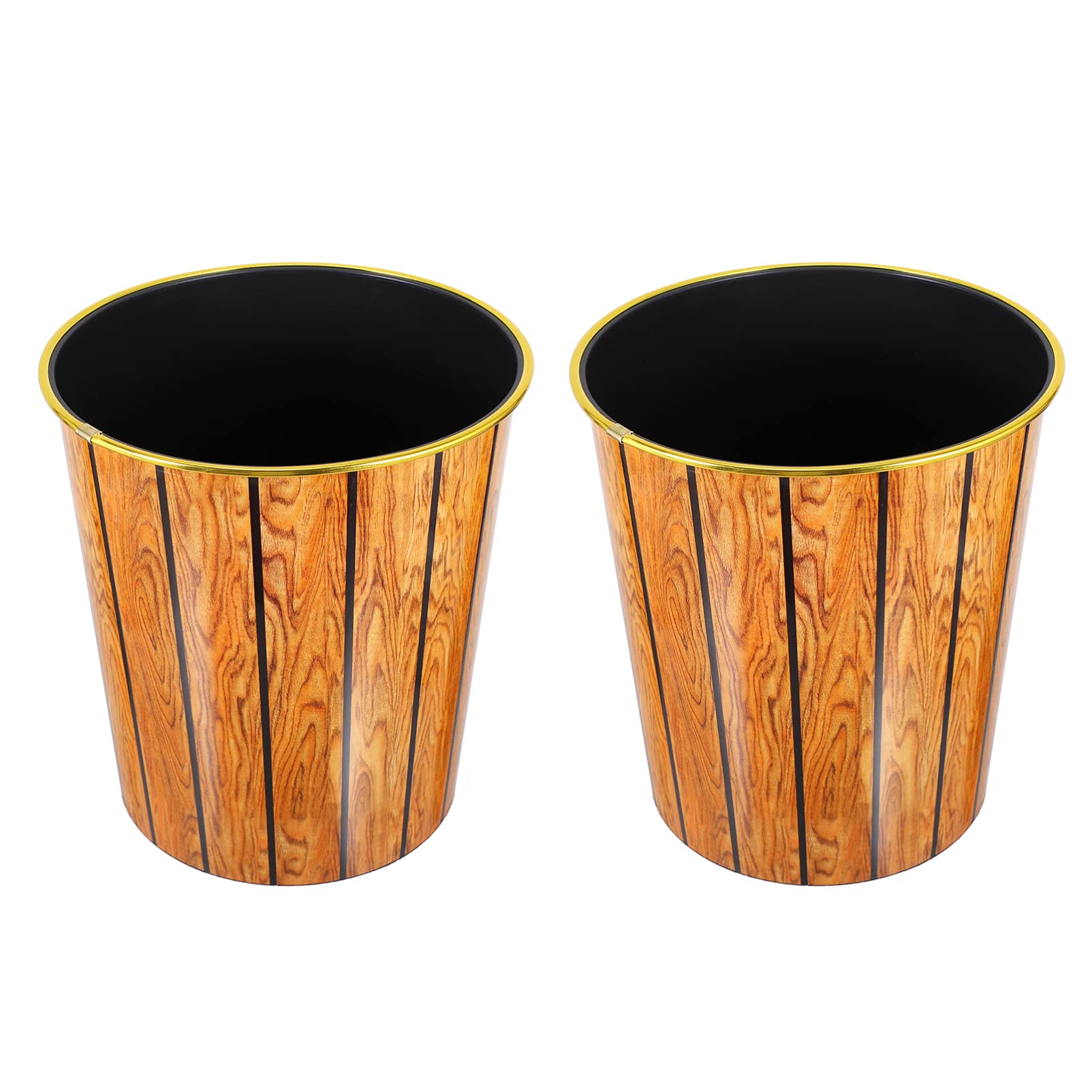 DOITOOL 2-Pack Round Plastic Trash Can - Small Bamboo Design Wastebasket for Bathroom, Kitchen & Office - Durable PP Material Garbage Bin with Wooden Look - Perfect for Home, Office & Commercial Spaces