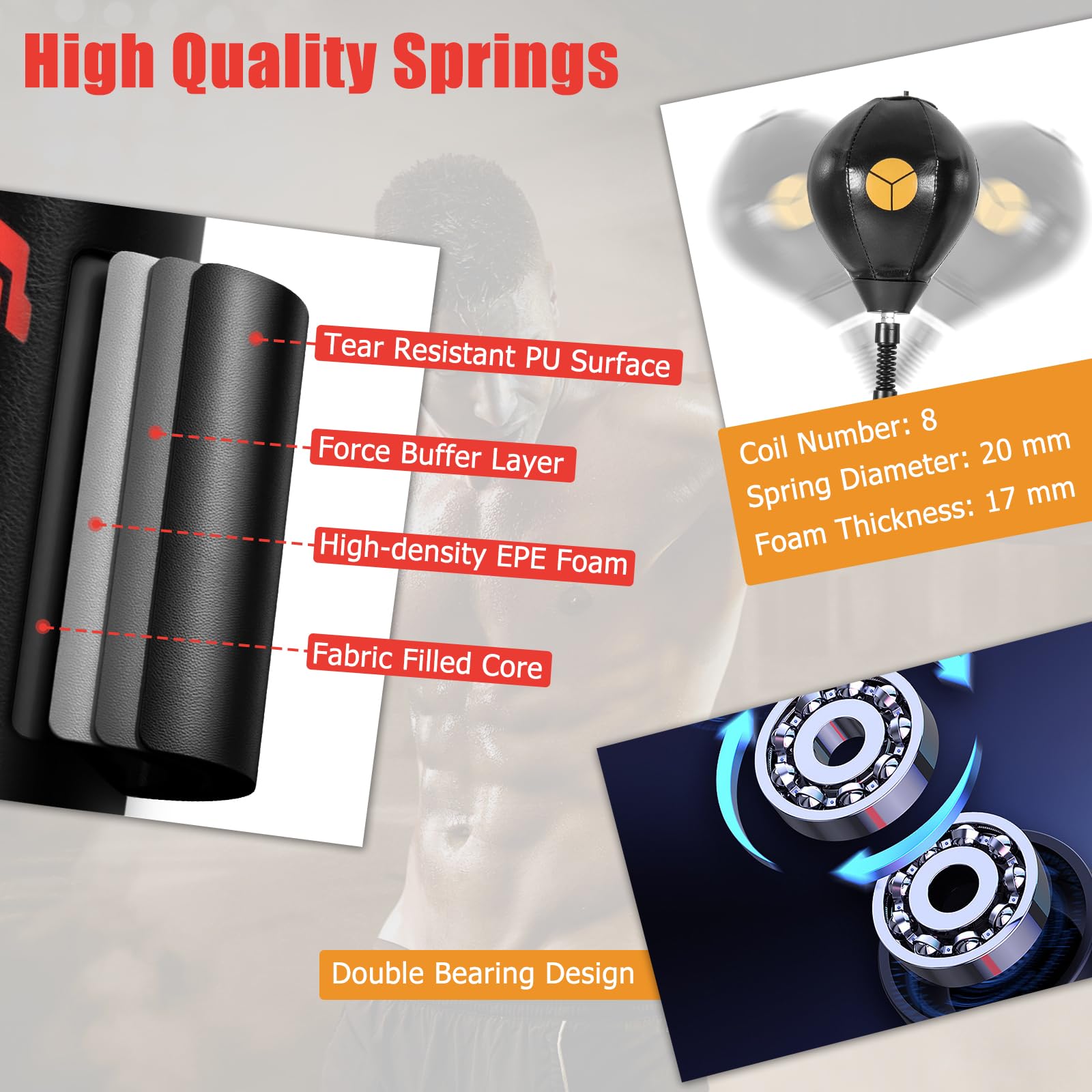 Goplus Freestanding Boxing Speed Trainer - 360° Spinning Punching Bag with 2 Reflex Speed Balls, Shock Absorbers & Fillable Base | Height Adjustable Boxing Equipment for Teens & Adults | Perfect for Home Gym, Boxing Training & Fitness Workouts