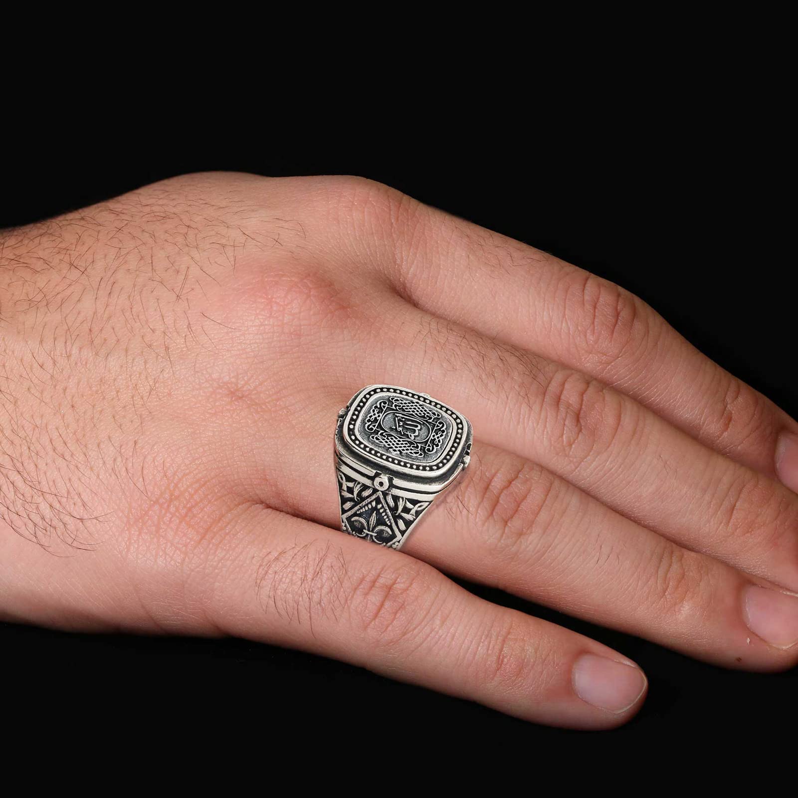 Allah Signet Ring for Men - Islamic Jewelry with Bismillah Engraving, Gold Coated Arabic Ring, Muslim Gift for Eid & Wedding | Religious Jewelry for Daily Wear & Special Occasions