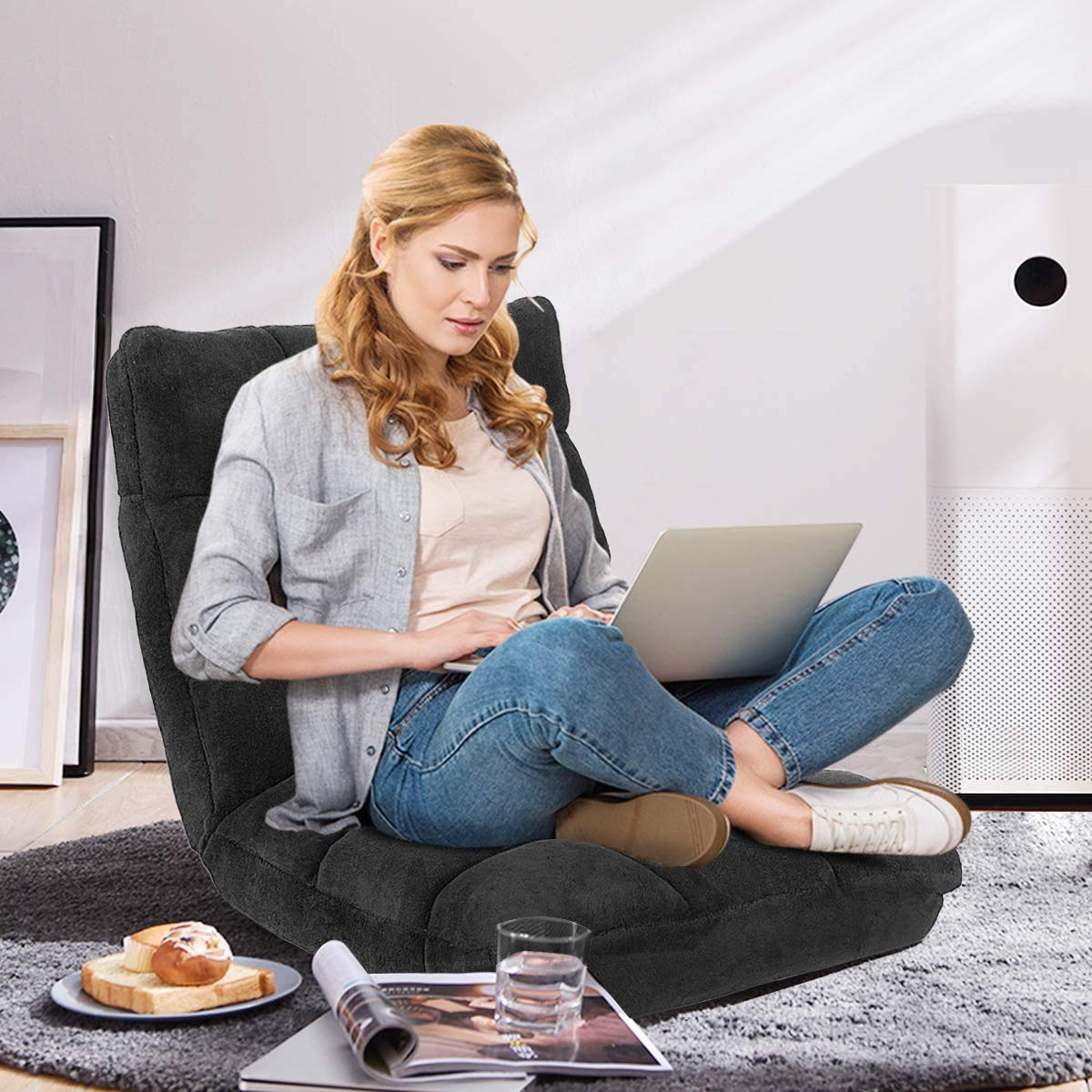 Adjustable 14-Position Folding Floor Chair - Padded Lazy Sofa with Back Support, Ergonomic Gaming & Reading Chair for Home Office - Perfect for Small Spaces, Meditation, and Relaxing