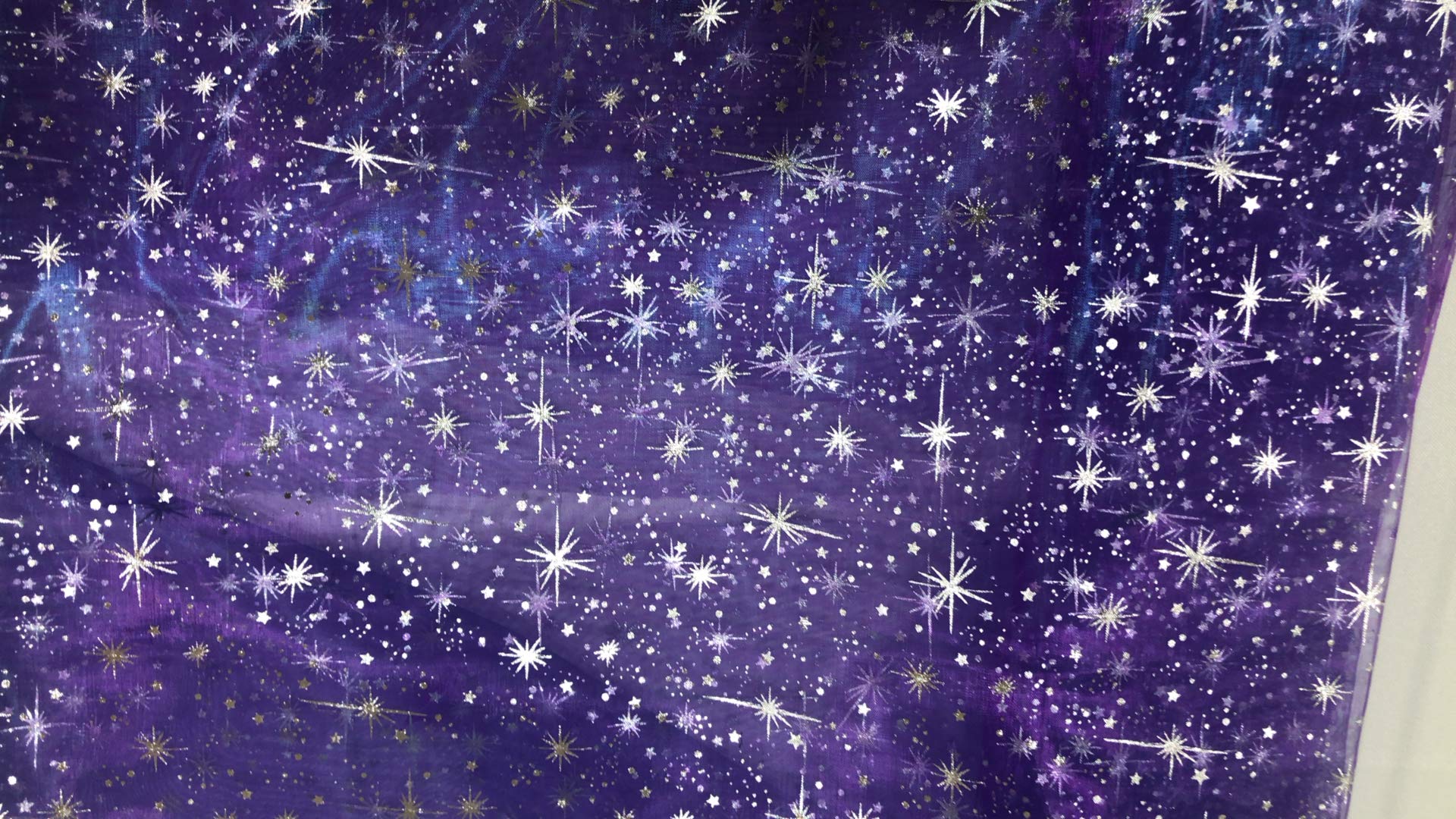 Sparkling Silver Star Print Organza Fabric - 58