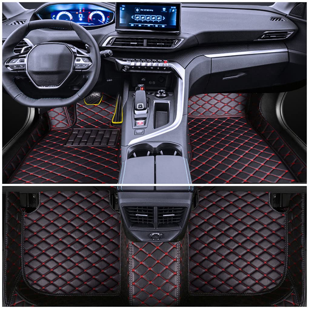 Premium All-Weather Front & Rear Floor Mats for Ford F150 2011-2014 Models - Heavy Duty Carpet & Leather Protection (Black with Red Stitching) | Perfect for Off-Road, Daily Commute & Extreme Weather Protection