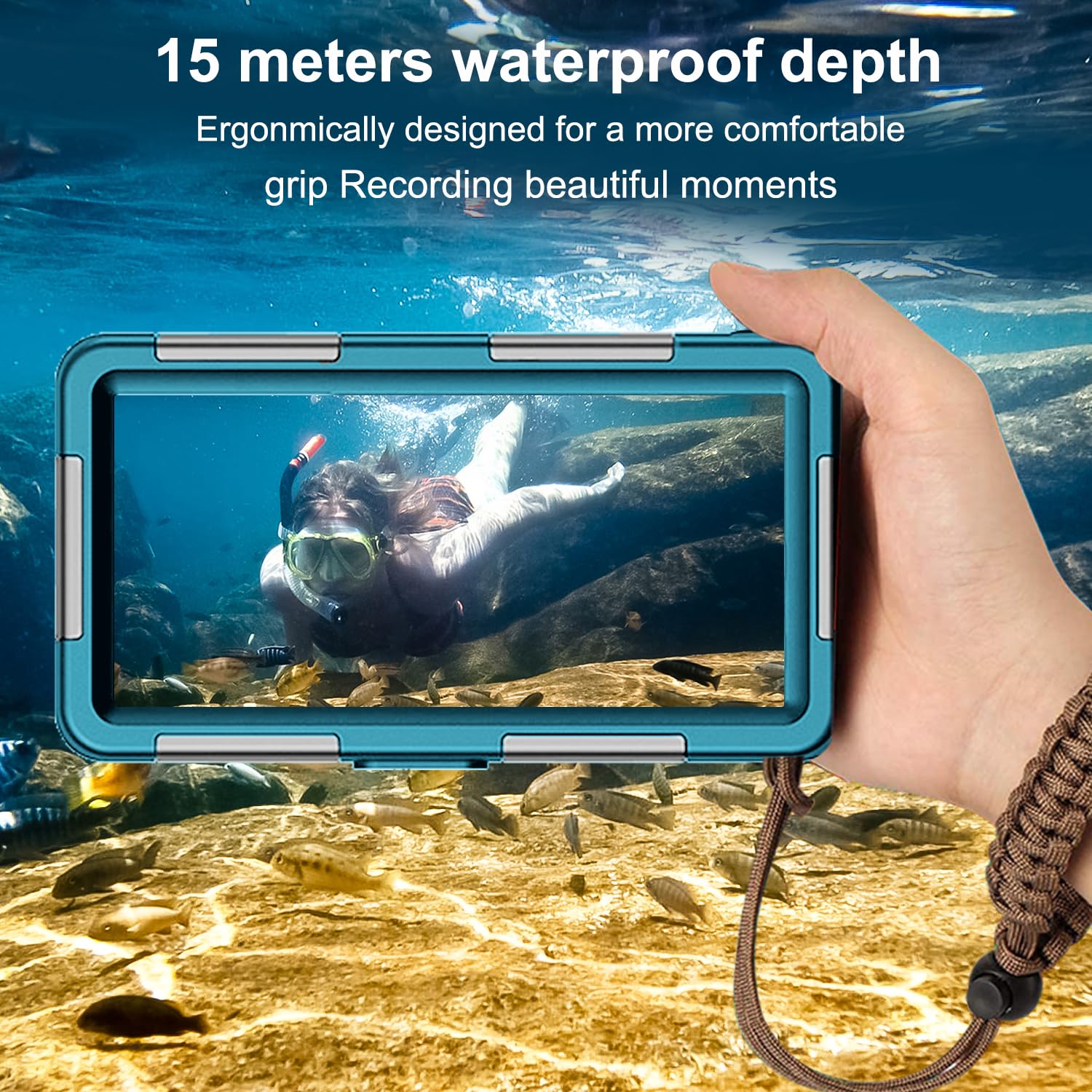 **Waterproof Phone Case for iPhone 15/14/13/12/11 Pro Max/XR/XS/X & Samsung Galaxy S24/S23/S22/S21 – Professional Snorkeling & Scuba Diving Underwater Housing – Capture Photos & Videos – Ideal for Beach, Pool & Water Sports (Teal-Blue)**