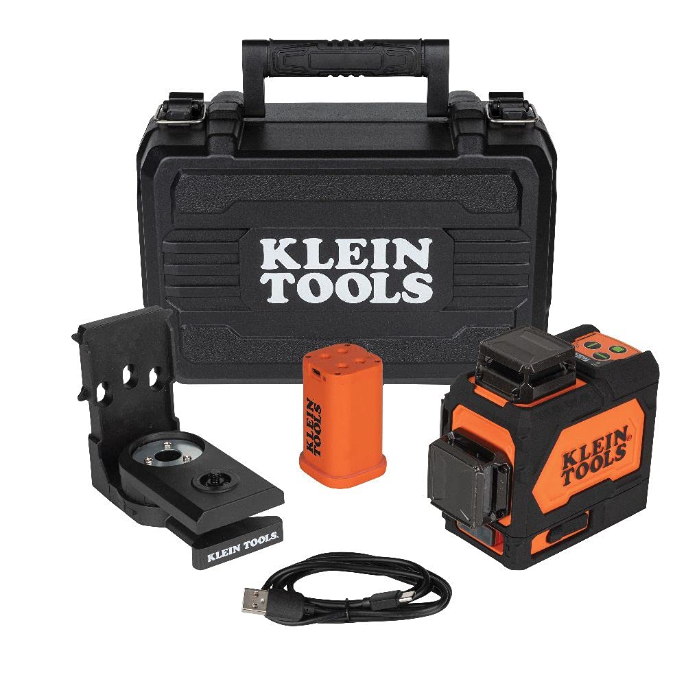 Klein Tools 93PLL Self-Leveling Laser Level - Bright Green 3x360° Planes, Rechargeable Battery & Magnetic Mount for Construction, Remodeling, and DIY Projects