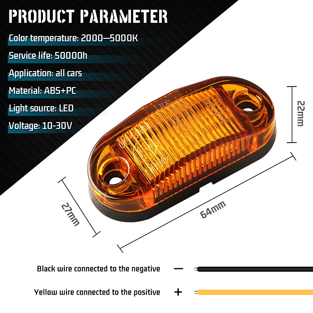 6PCS LED Trailer Marker Lights - 12-30V High Brightness Amber Side Marker Indicators for RV, Truck & Camper - Waterproof Clearance Tail Lights for Safe Night Driving & Outdoor Adventures