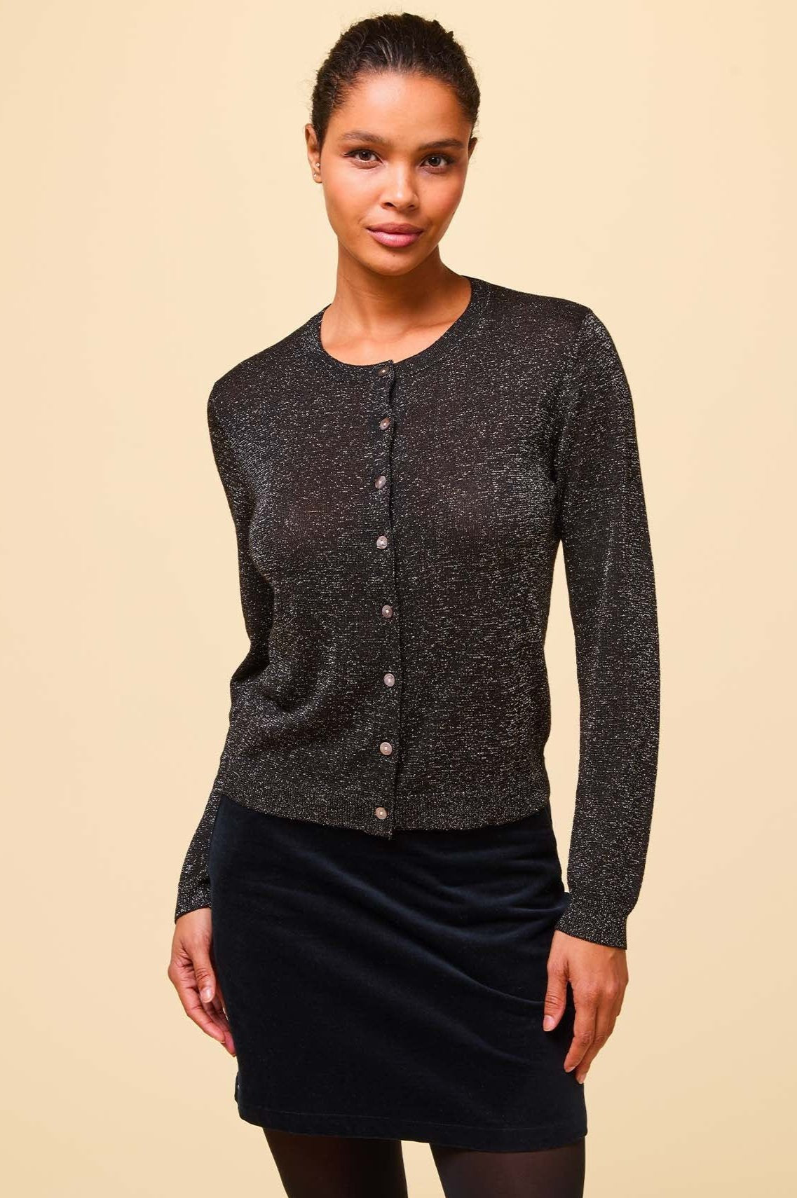 Metallic Knit Cardigan Women's Long Sleeve Open Front Sweater - Black & Gold for Fall/Winter Fashion, Office Wear & Casual Outfits