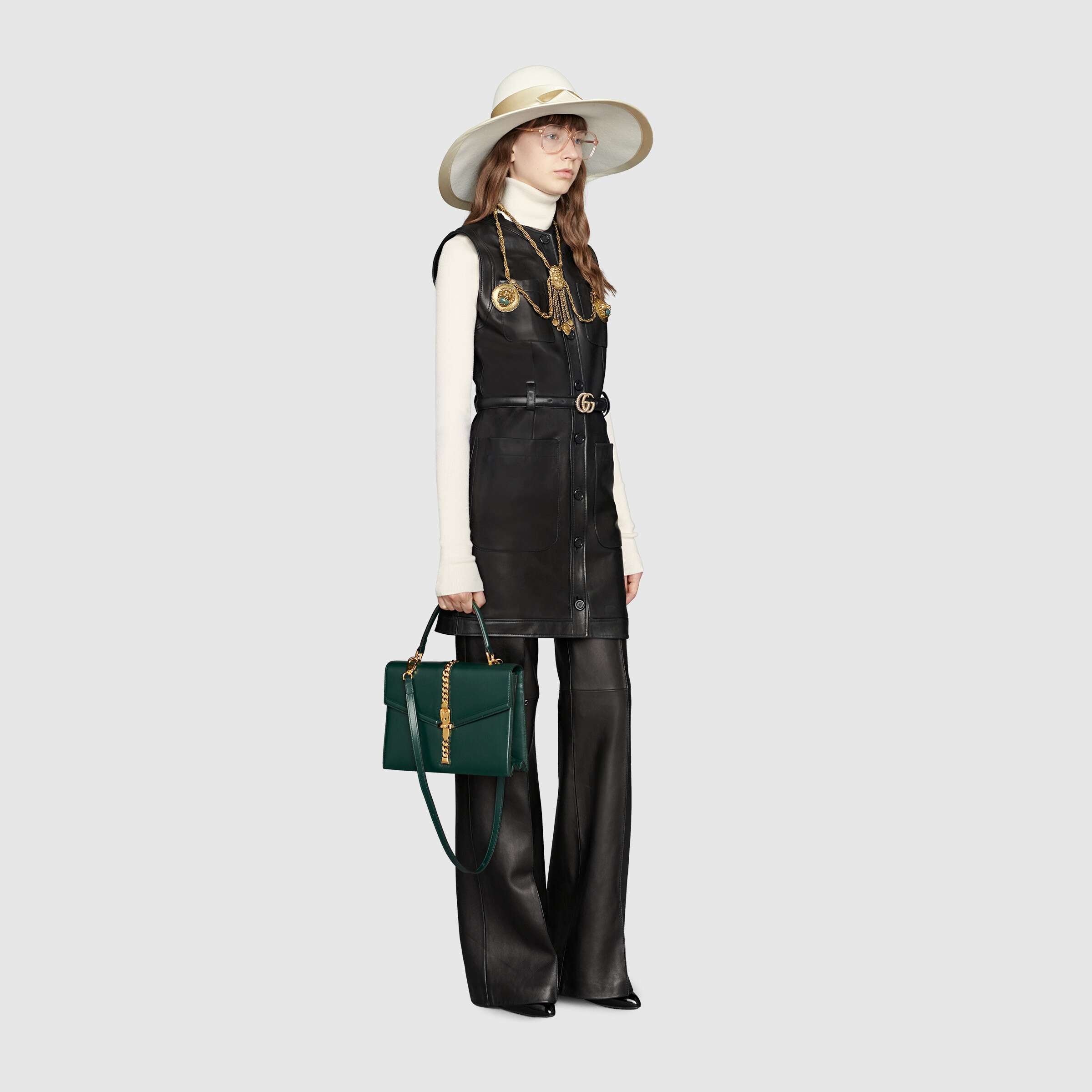 Gucci Sylvie 1969 Small Top Handle Bag in Green - Luxury Leather Crossbody Purse for Women, Perfect for Work, Date Night & Special Occasions