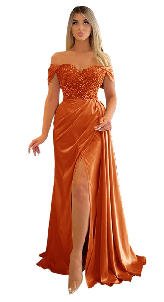**Elegant Mermaid Slit Prom Dresses 2024 | Off-Shoulder Beaded Bridesmaid & Evening Gowns for Women – Perfect for Formal Parties, Weddings & Red Carpet Events**