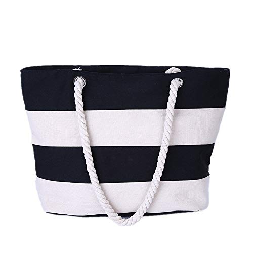 Opromo Women's Striped Canvas Tote Bag with Zipper - Stylish Shoulder Bag for Daily Use, Shopping, Travel & Beach - Durable & Spacious (4-Pack) - Perfect for Work, School, Gym & Weekend Outings