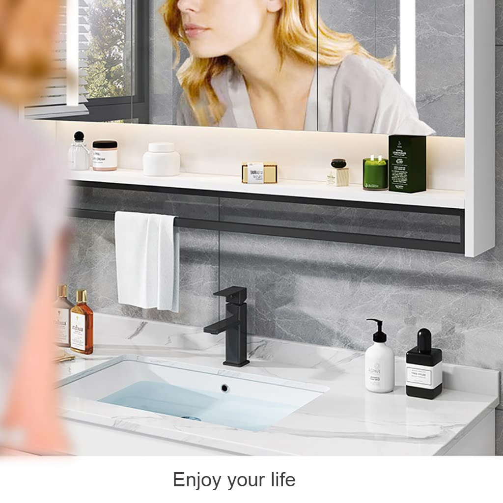 Wall Mount Bathroom Mirror Cabinet with Towel Bar & Shelf - 23.5x31.4 Inch Medicine Storage Cabinet for Bathroom, Bedroom, Hallway - Space Saving Black Bathroom Organizer (Perfect for Small Bathrooms & Vanity Areas)