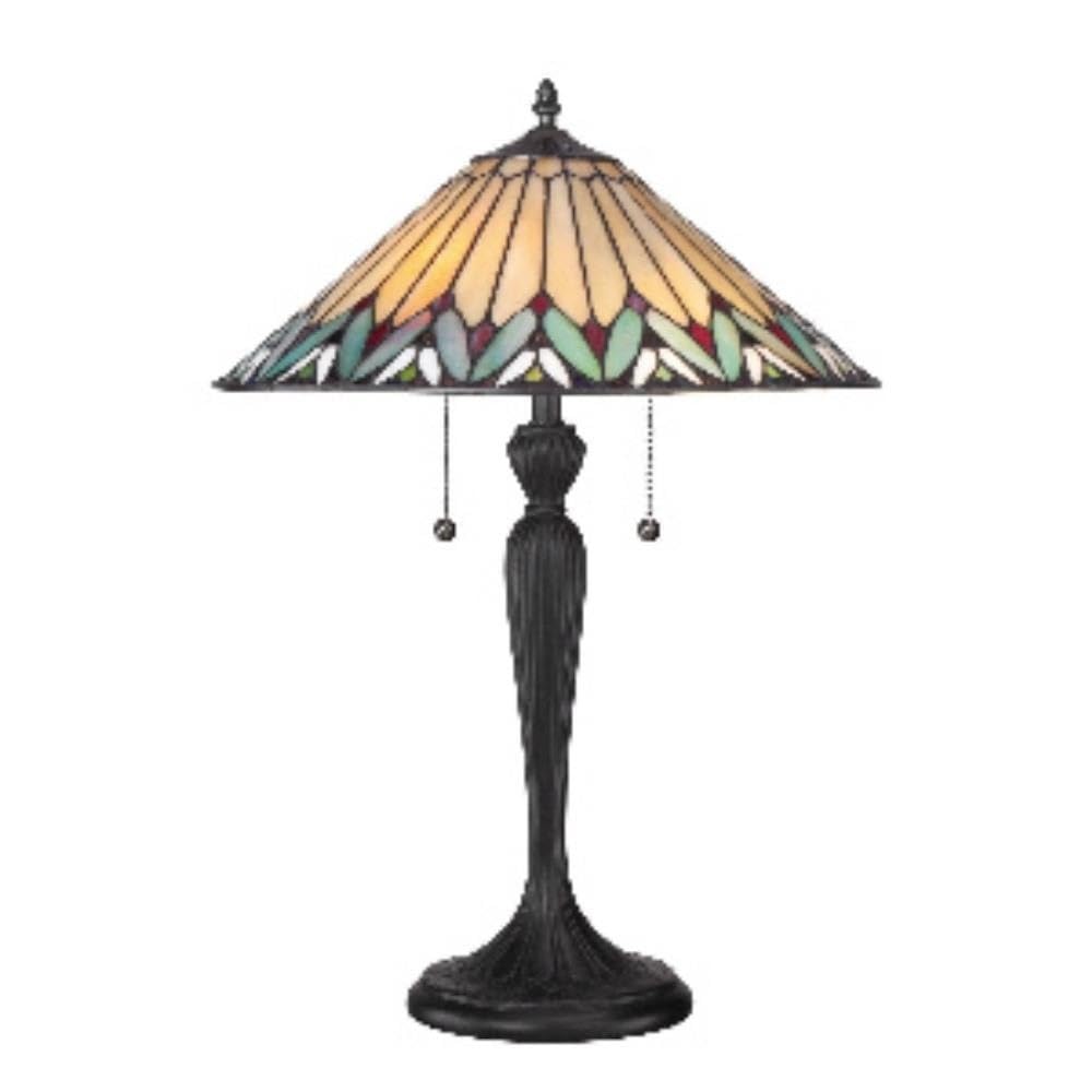 2-Light Tiffany Style Table Lamp with Geometric Design - Traditional Stained Glass Table Lamp for Living Room, Bedroom, or Office Decor (Model 71-Bel-1229462)
