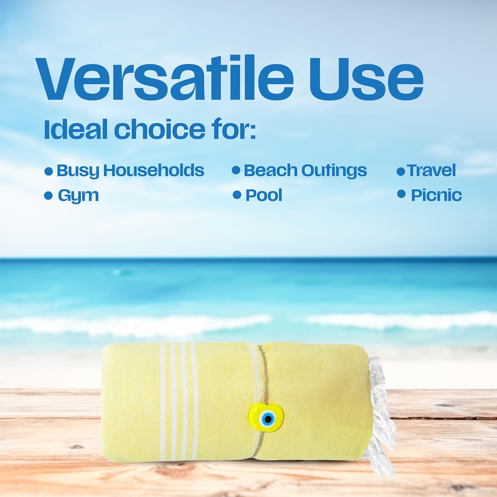 East'N Blue Lina Peshtemal Turkish Cotton Beach Towels - Lightweight, Quick-Dry, Soft & Absorbent 100% Cotton Oversized Towel for Beach, Bath, Pool, Gym, Travel - Perfect for Summer Vacations, Yoga Sessions & Picnics - Yellow